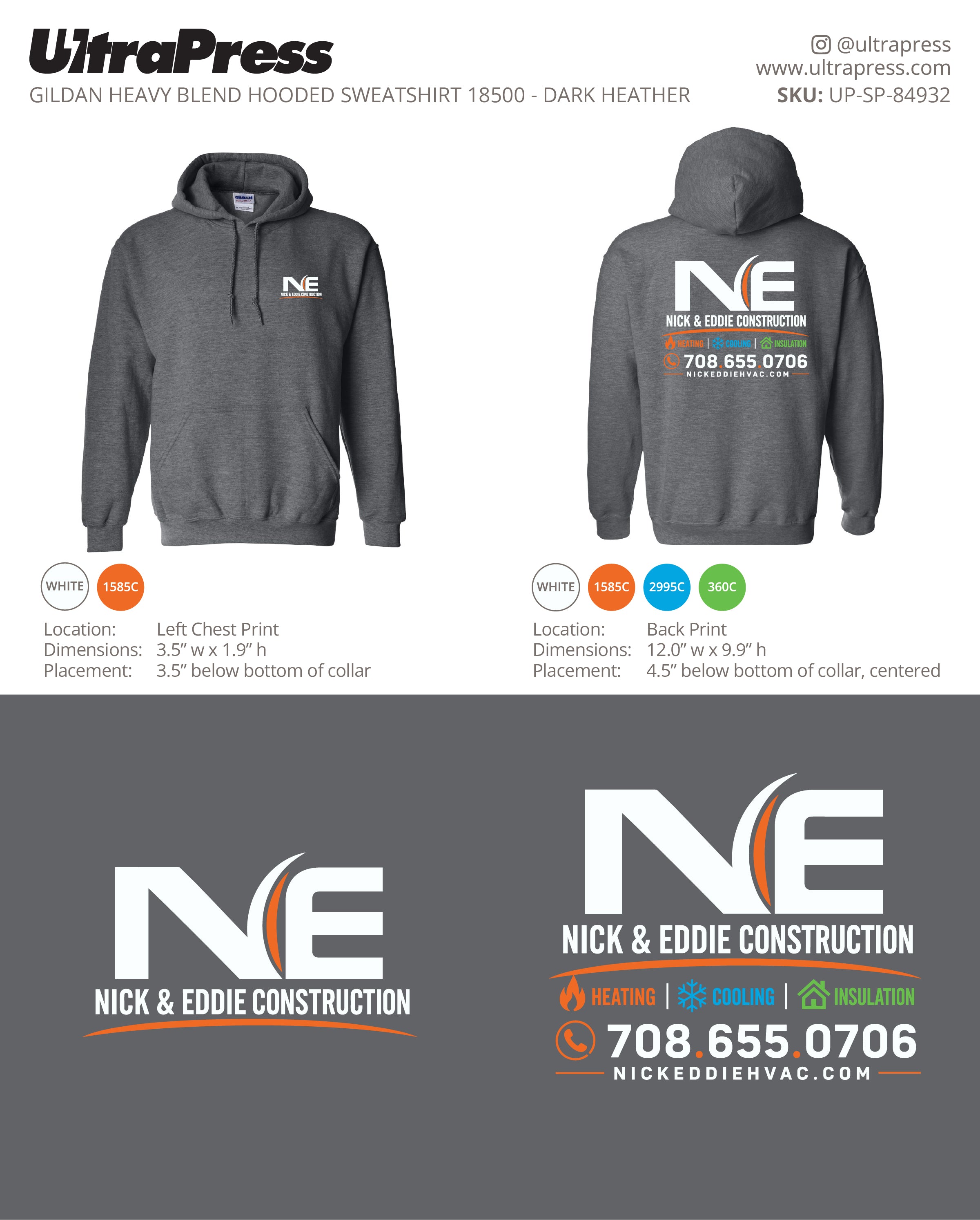 UP-SP-84932 Nick & Eddie Construction (Hoodies) - Nicholas R. Skalnik 50 Min Qty (Bulk)