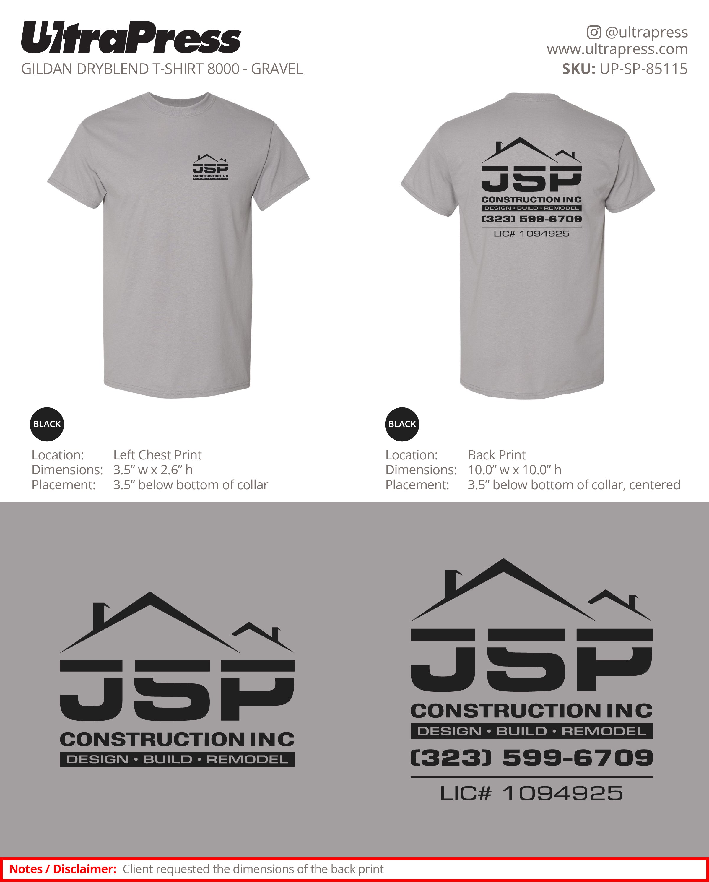 UP-SP-85115 JSP Construction Inc - Joseph Pineda 100 Pieces Package Deal (Bulk)