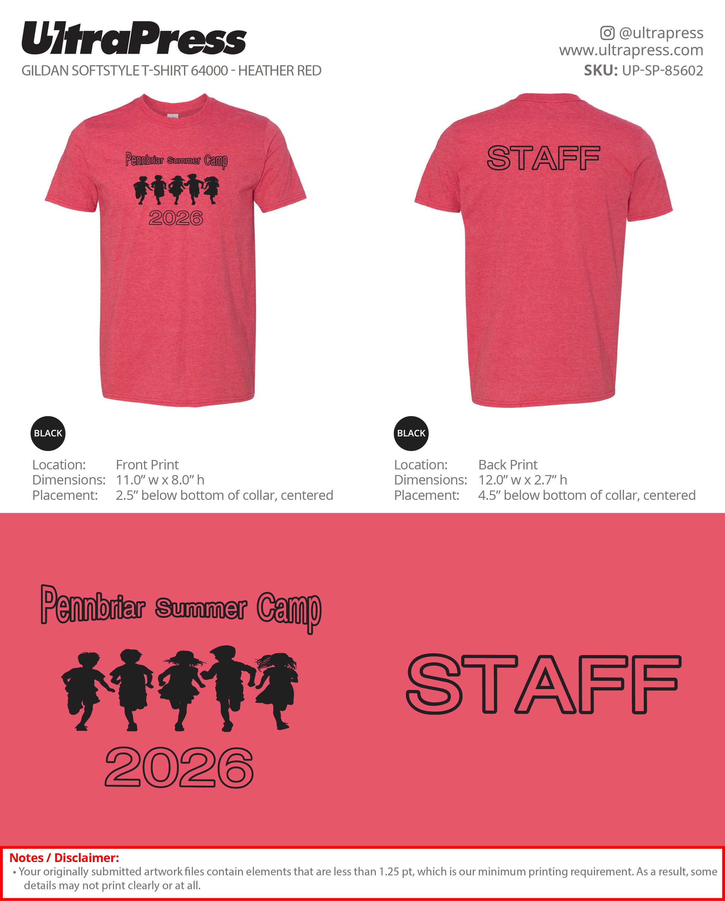 UP-SP-85602 Pennbriar Summer Camp 2026 STAFF - 24 Min Qty (Bulk)