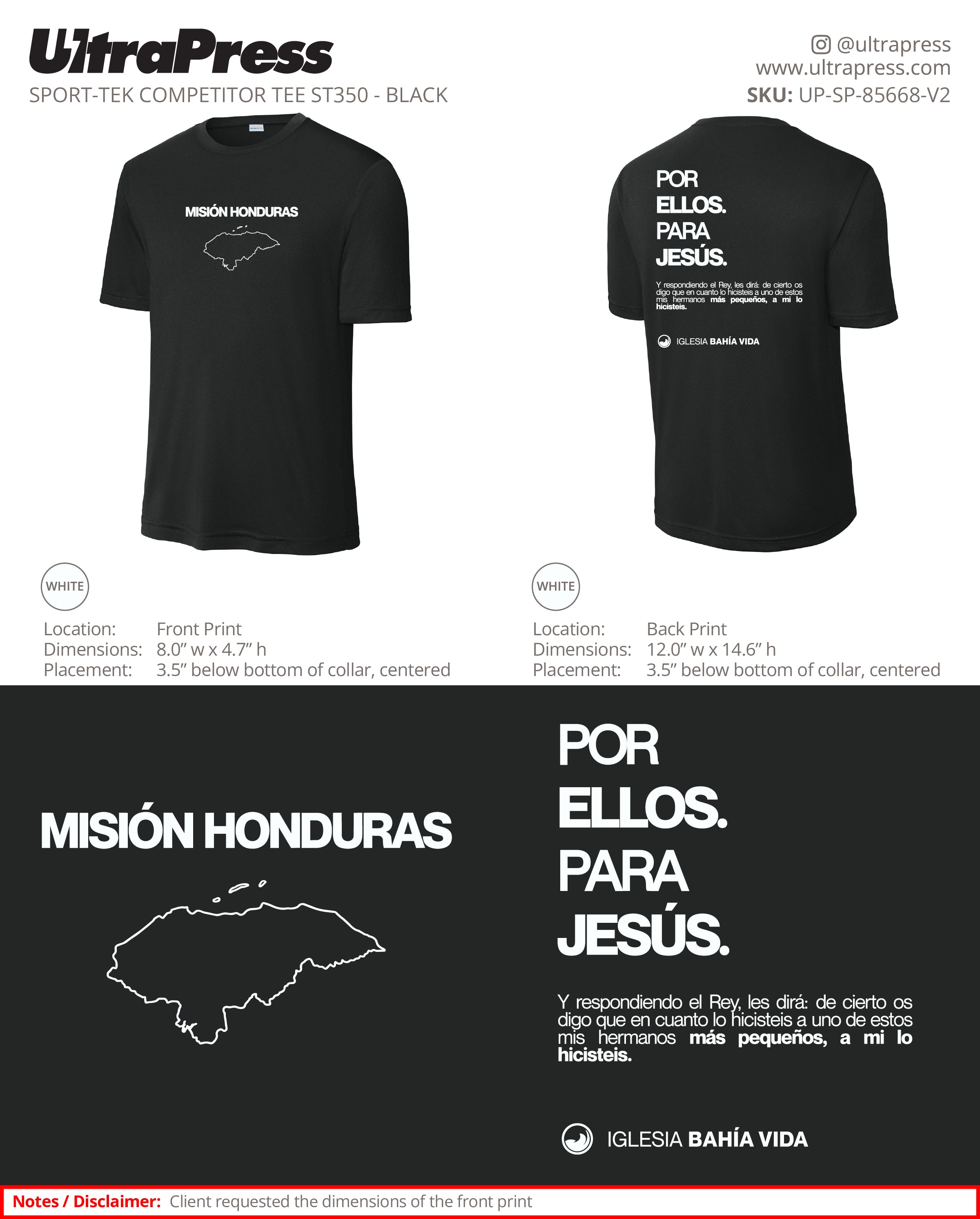 UP-SP-85668 Merch Mision Honduras Dri Fit Design 1 - Jhoselyn Jimenez - 48 Min Qty - Package Deal (Bulk)