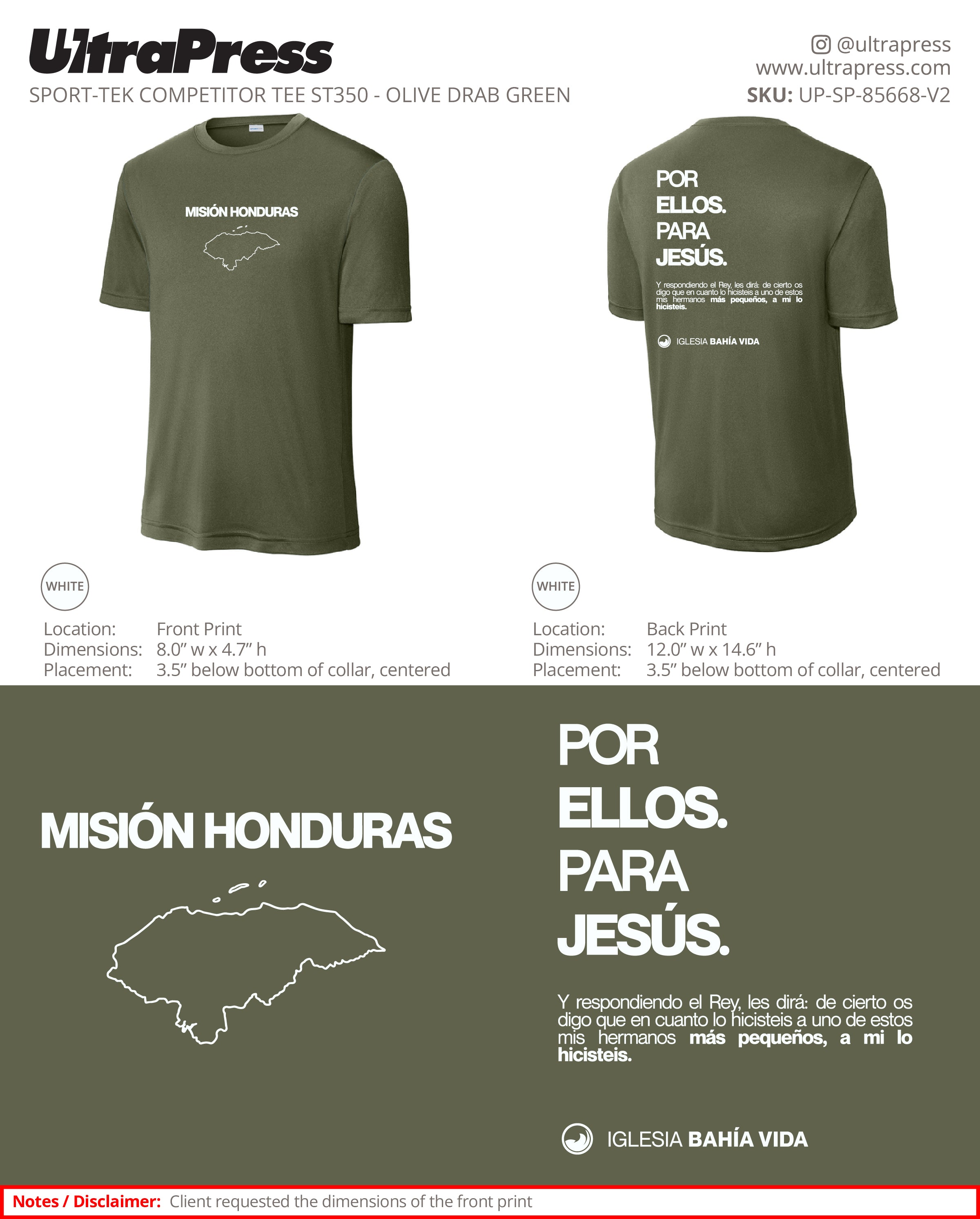 UP-SP-85668 Merch Mision Honduras Dri Fit Design 1 - Jhoselyn Jimenez - 48 Min Qty - Package Deal (Bulk)