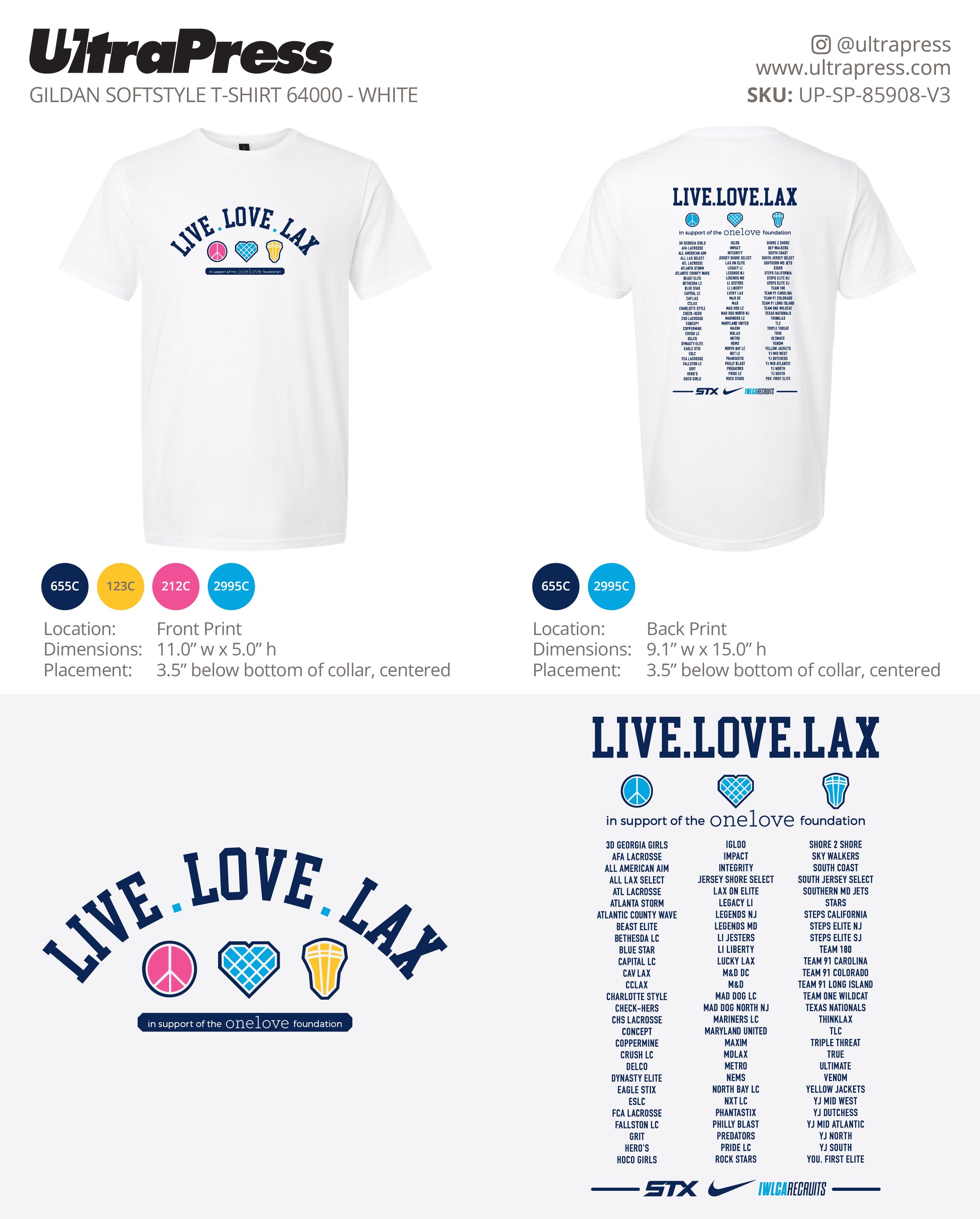 UP-SP-85908 Live Love Lax White Shirt Adult - Brenda Eisenhardt - 100 Min Qty - Package Deal (Bulk)