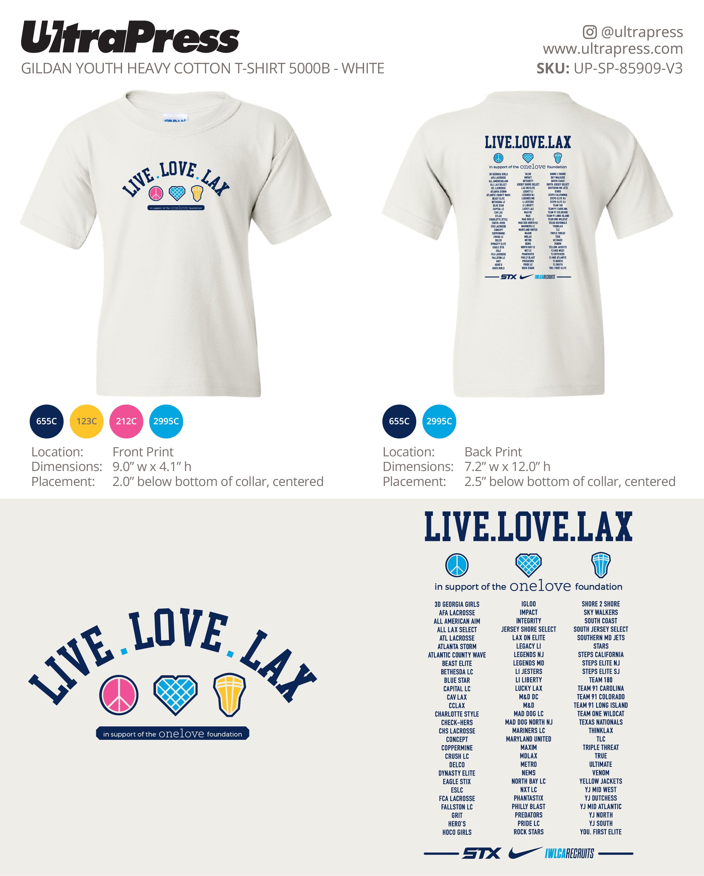 UP-SP-85909 Live Love Lax White Shirt Youth - Brenda Eisenhardt - 100 Min Qty - Package Deal (Bulk)