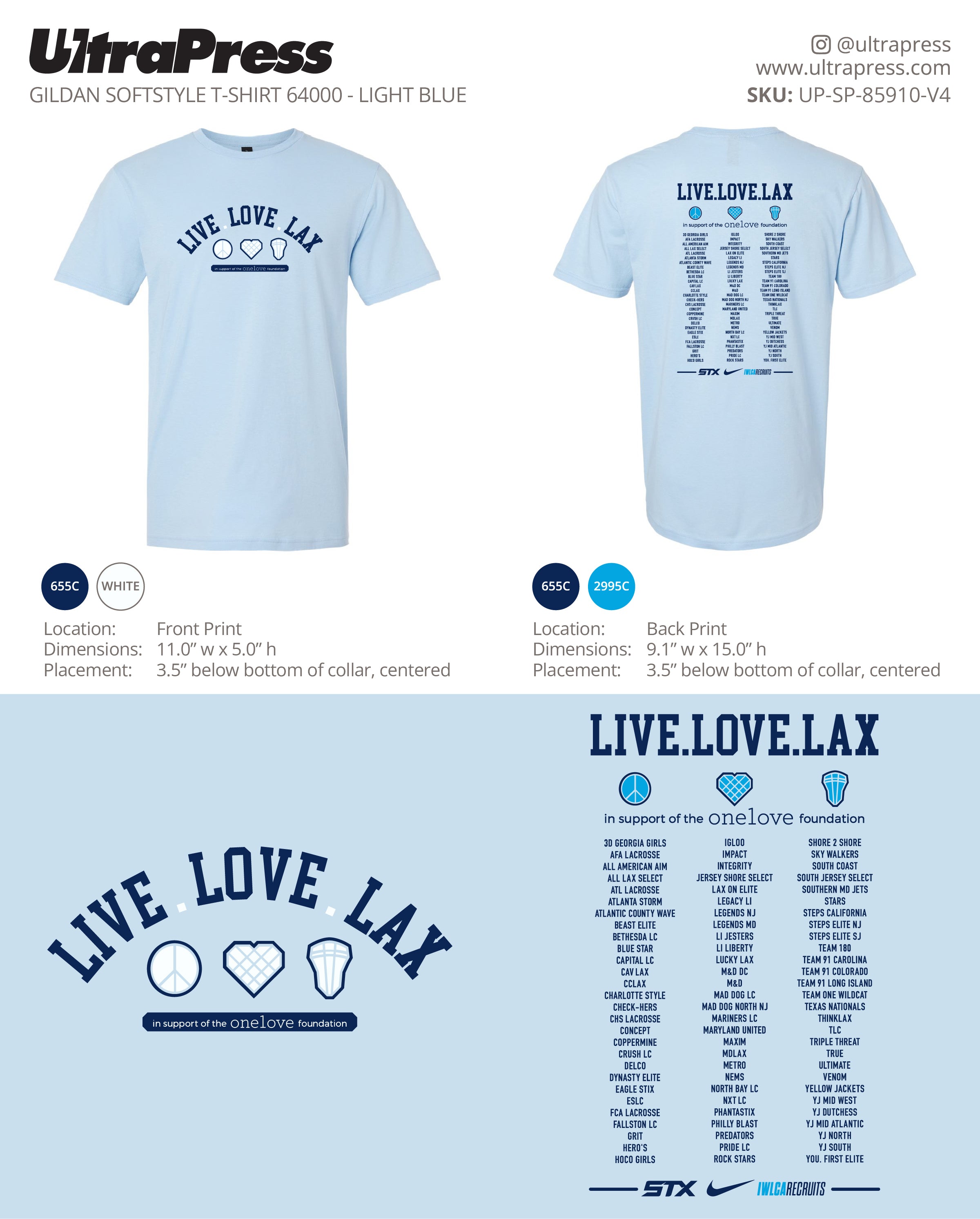 UP-SP-85910 Live Love Lax Light Blue Shirt Adult - Brenda Eisenhardt - 100 Min Qty - Package Deal (Bulk)