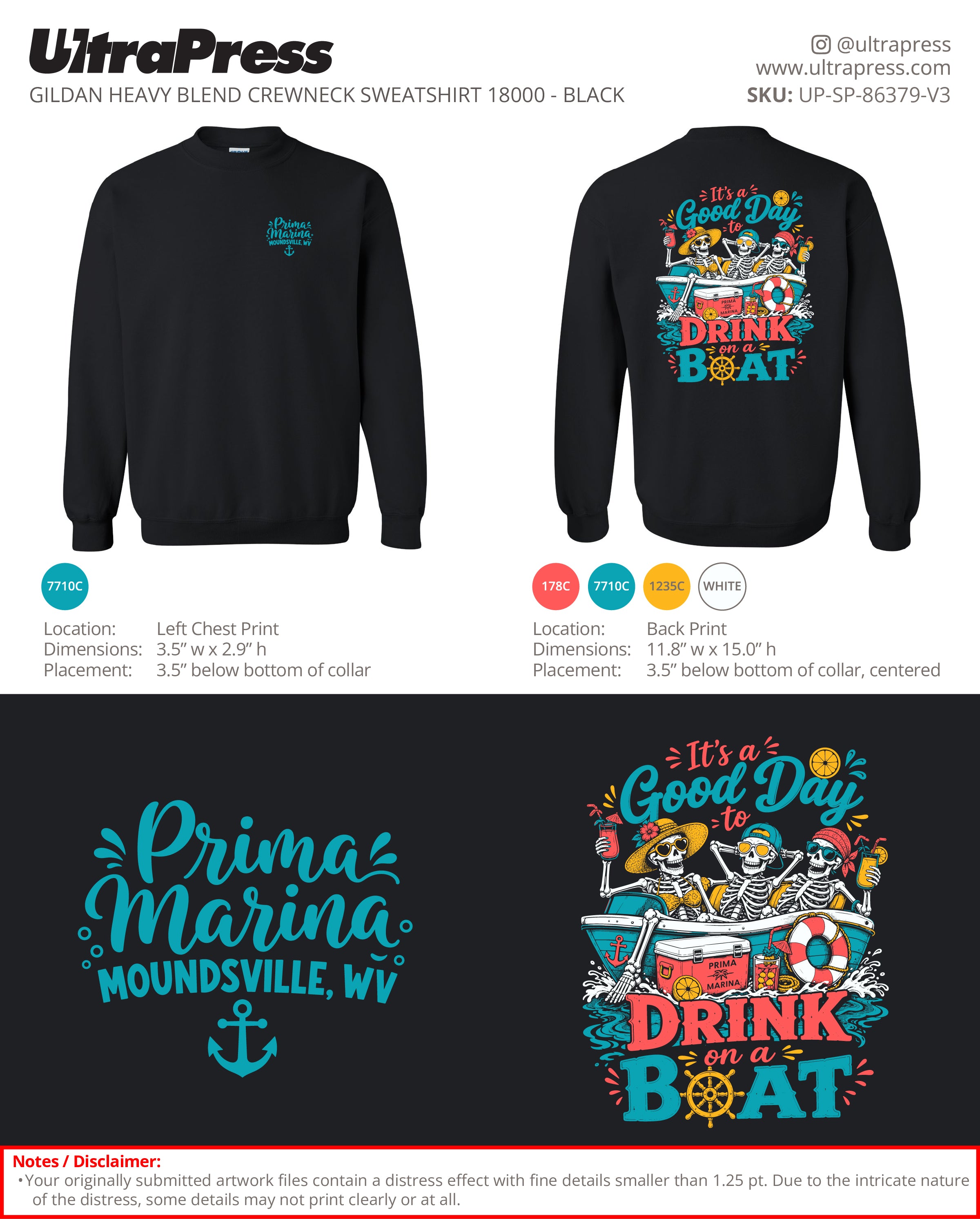 UP-SP-86379 UP-SP-86379 Skeleton Design Drink on a Boat (Teal, Coral, White Inks) Sweatshirts - Kristy Coffland - 50 Min Qty - Package Deal (Bulk)
