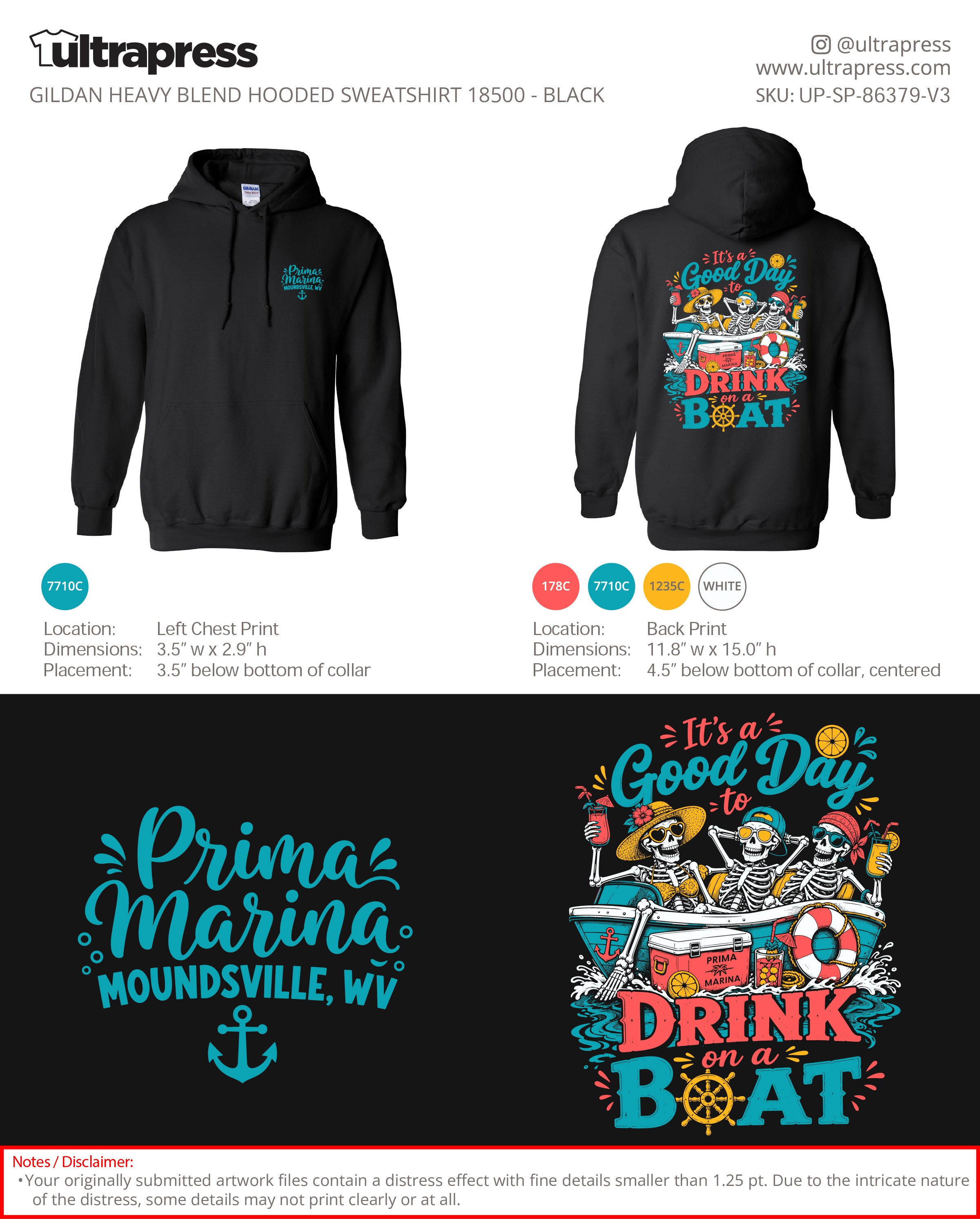 UP-SP-86379 UP-SP-86379 Skeleton Design Drink on a Boat (Teal, Coral, White Inks) Sweatshirts - Kristy Coffland - 50 Min Qty - Package Deal (Bulk)