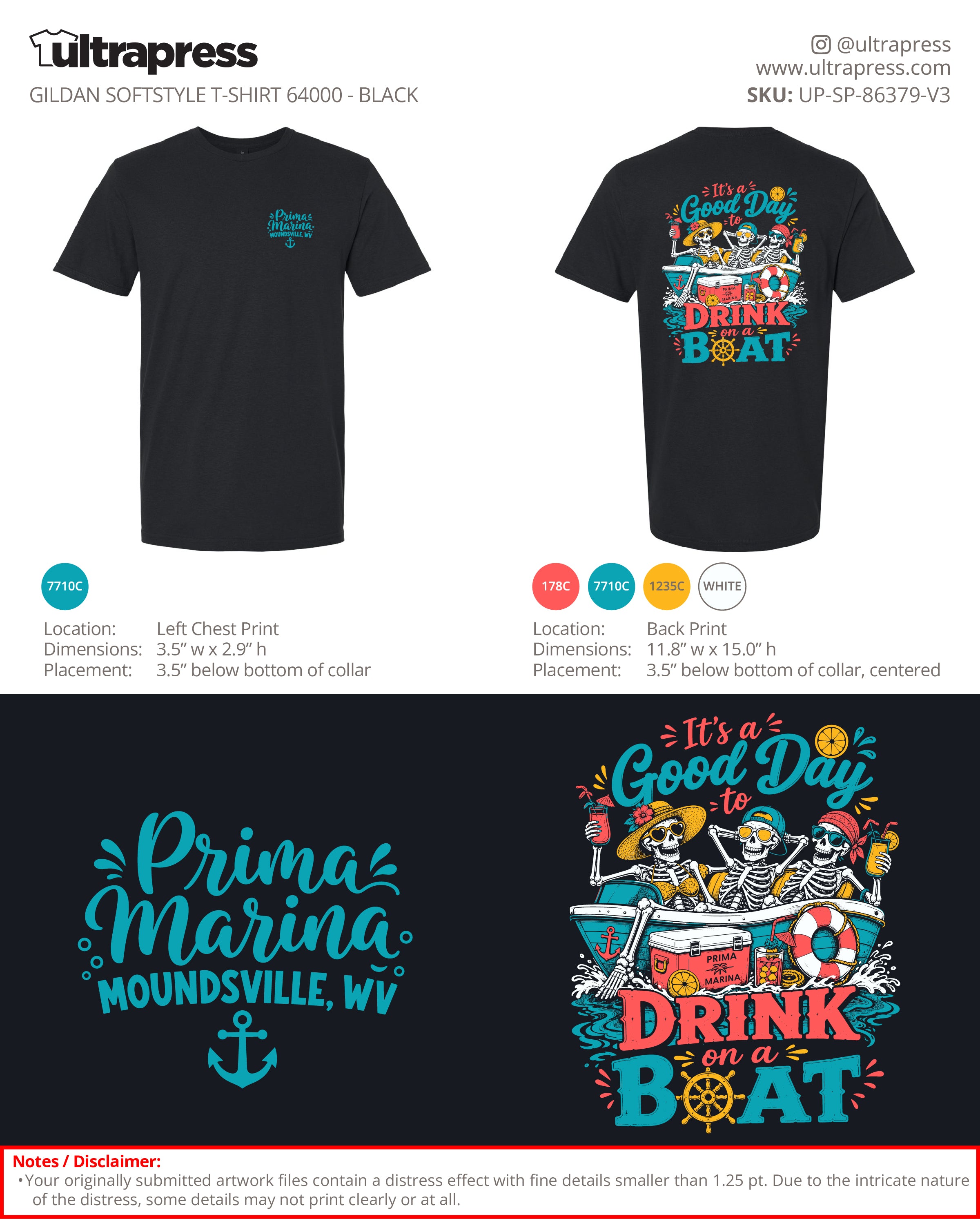 UP-SP-86379 Skeleton Design Drink on a Boat (Black Shirt) - Kristy Coffland - 100 Min Qty - Package Deal (Bulk)