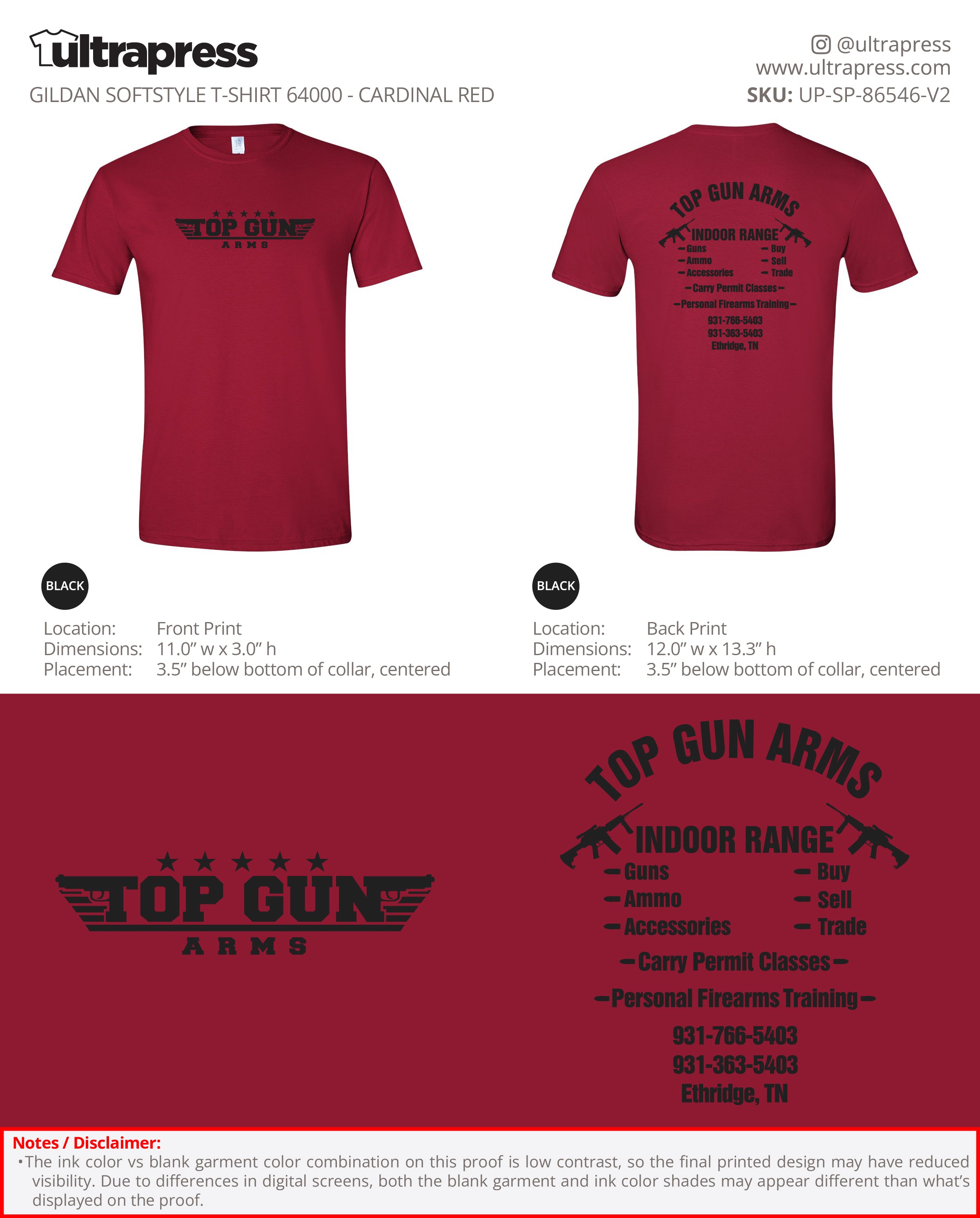 UP-SP-86546 Top Gun Arms Gildan SoftStyle Shirts - Jonathon Weigel - 100 Min Qty - Package Deal (Bulk)