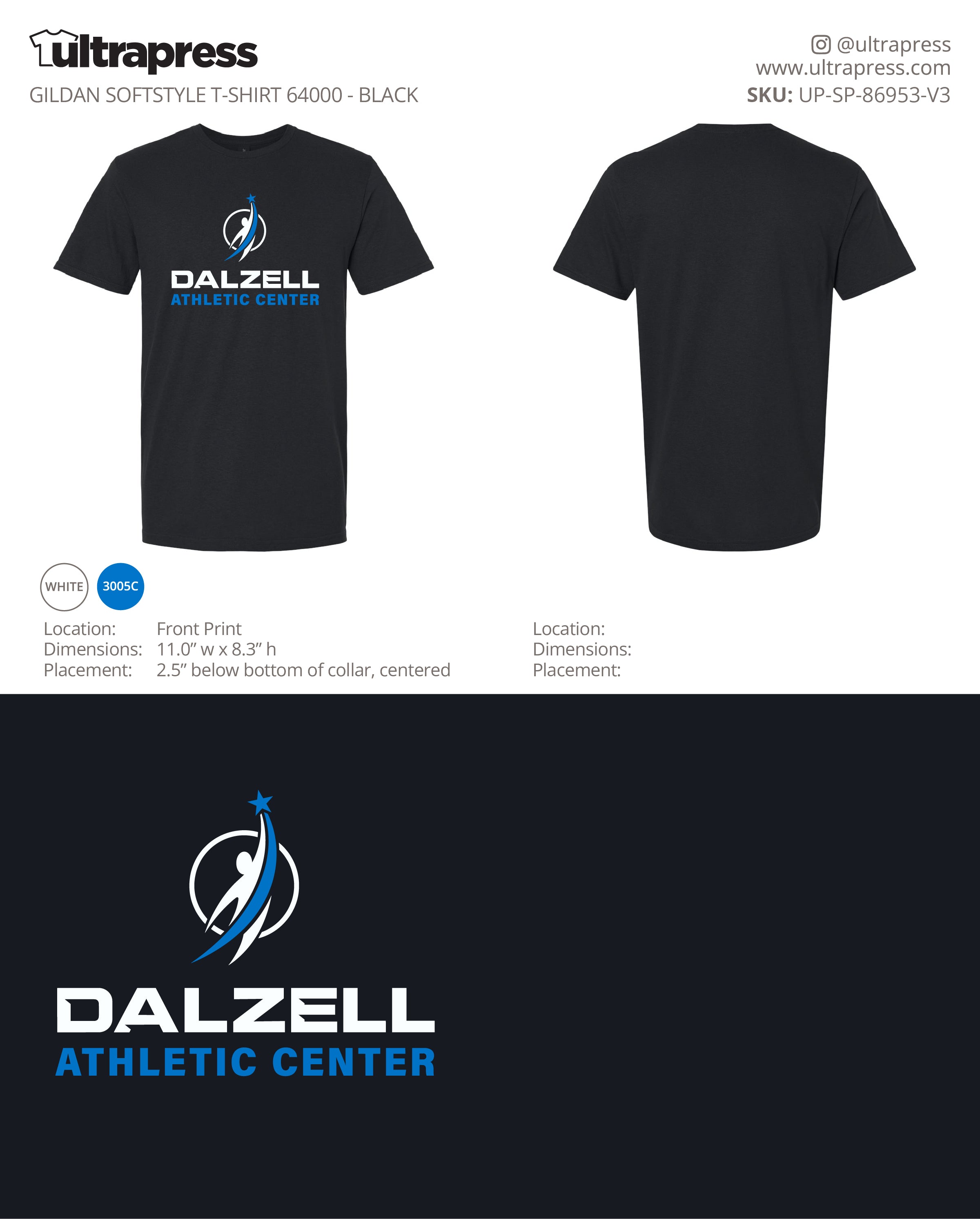UP-SP-86953 Dalzell Athletic Center (Black) - Randy Dalzell 50 Min Qty (Bulk)