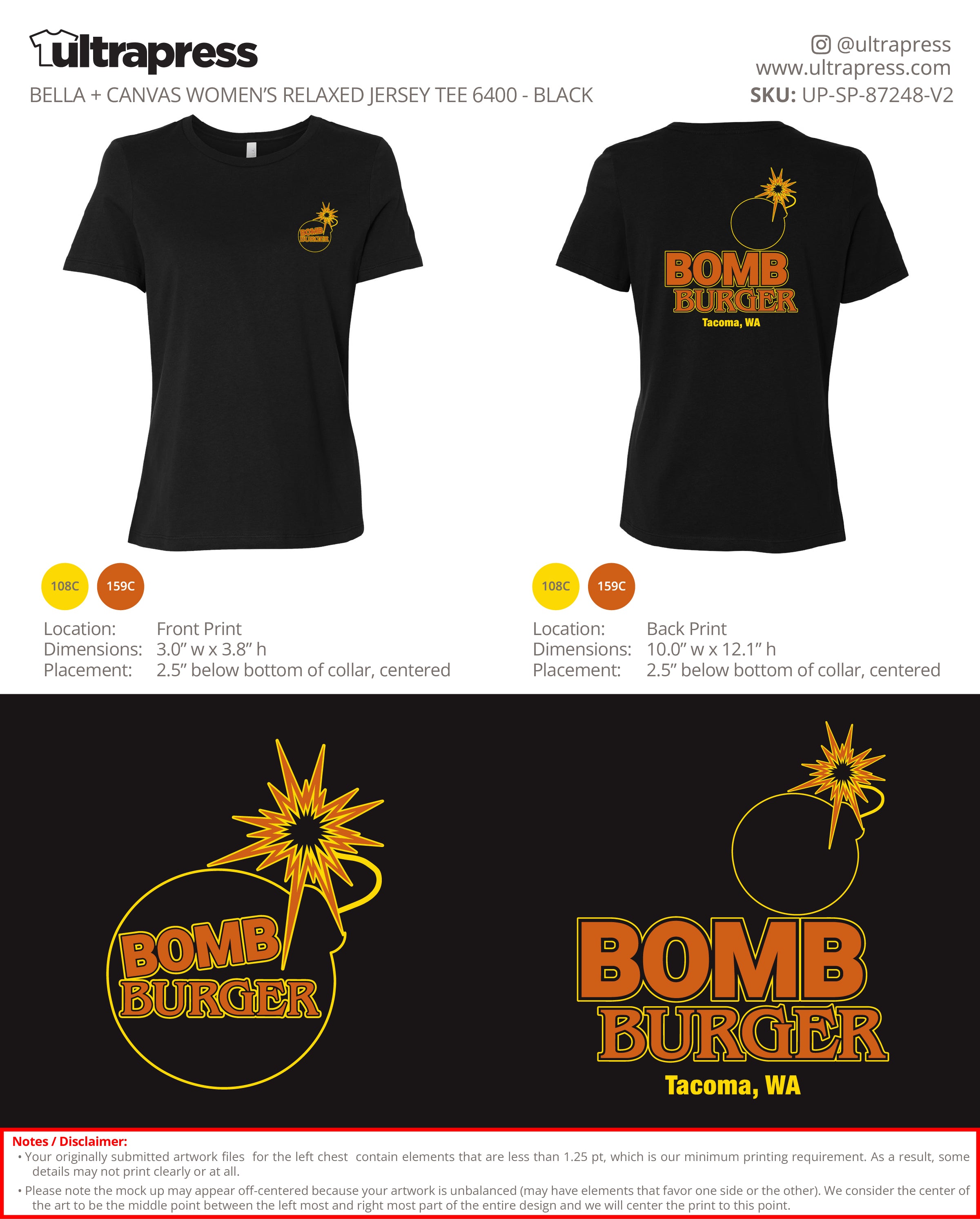 UP-SP-87248 Bomb Burger Women's - James and Erin Wick 24 Min Qty (Bulk)