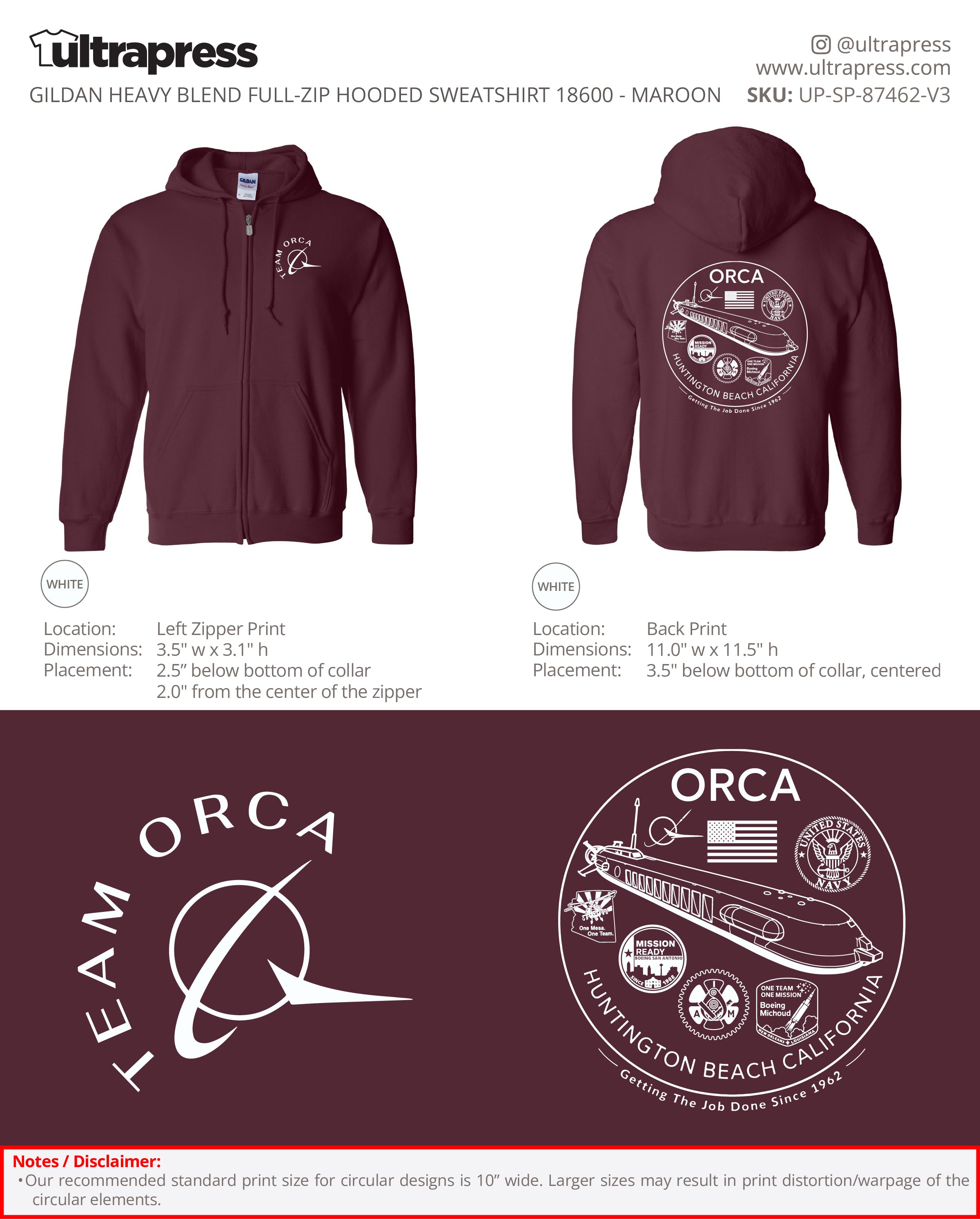 UP-SP-87462 Team Orca 2026 Zip Hoodies - Steve Molenda - 50 Min Qty - Package Deal (Bulk)
