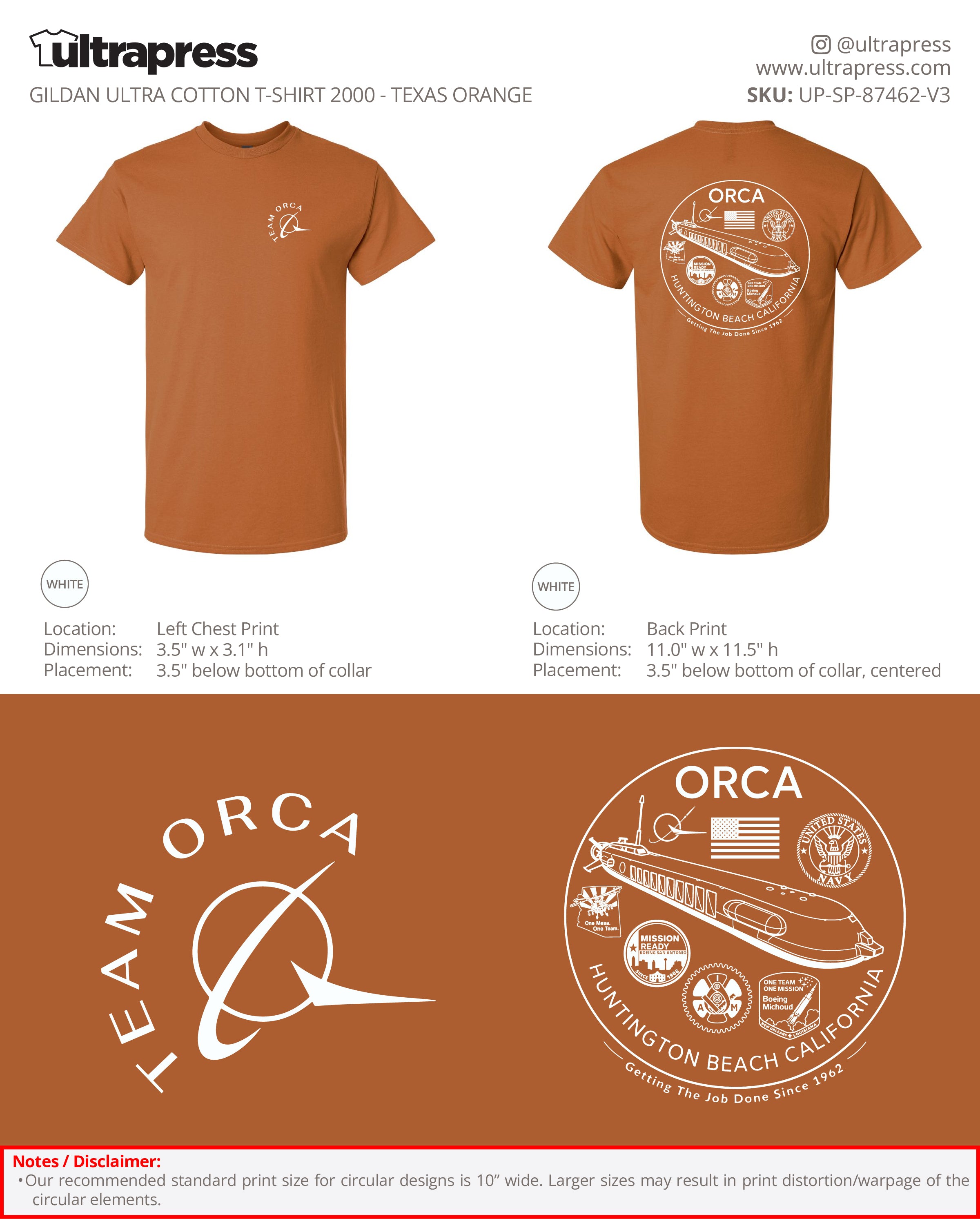 UP-SP-87462 Team Orca 2026 Ultra Cotton Shirts - Steve Molenda - 100 Min Qty - Package Deal (Bulk)