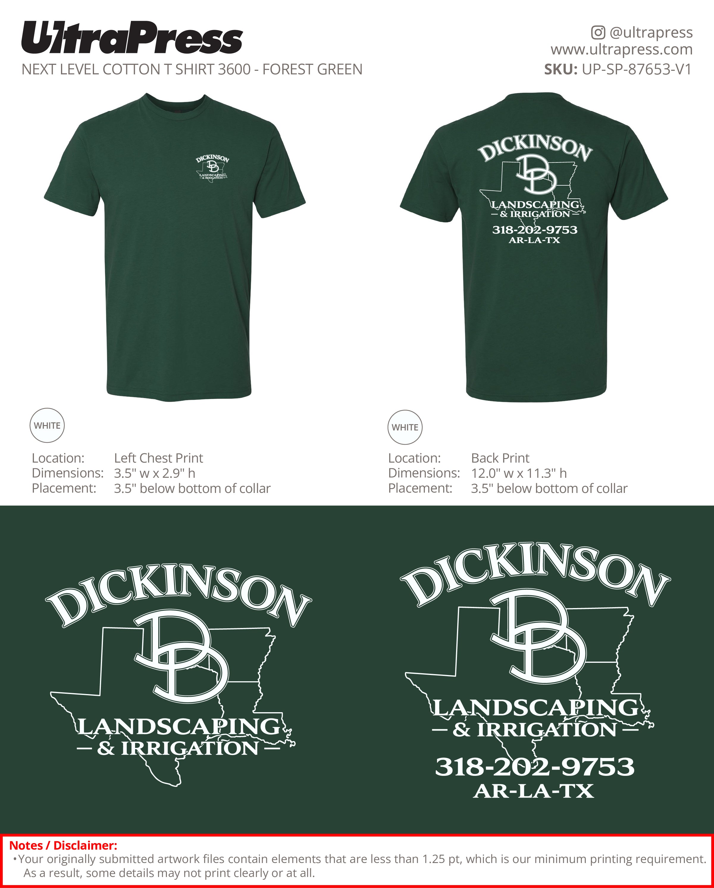 UP-SP-87653 Dickinson Landscaping & Irrigation - DJ Dickinson - 100 Min Qty - Package Deal (Bulk)