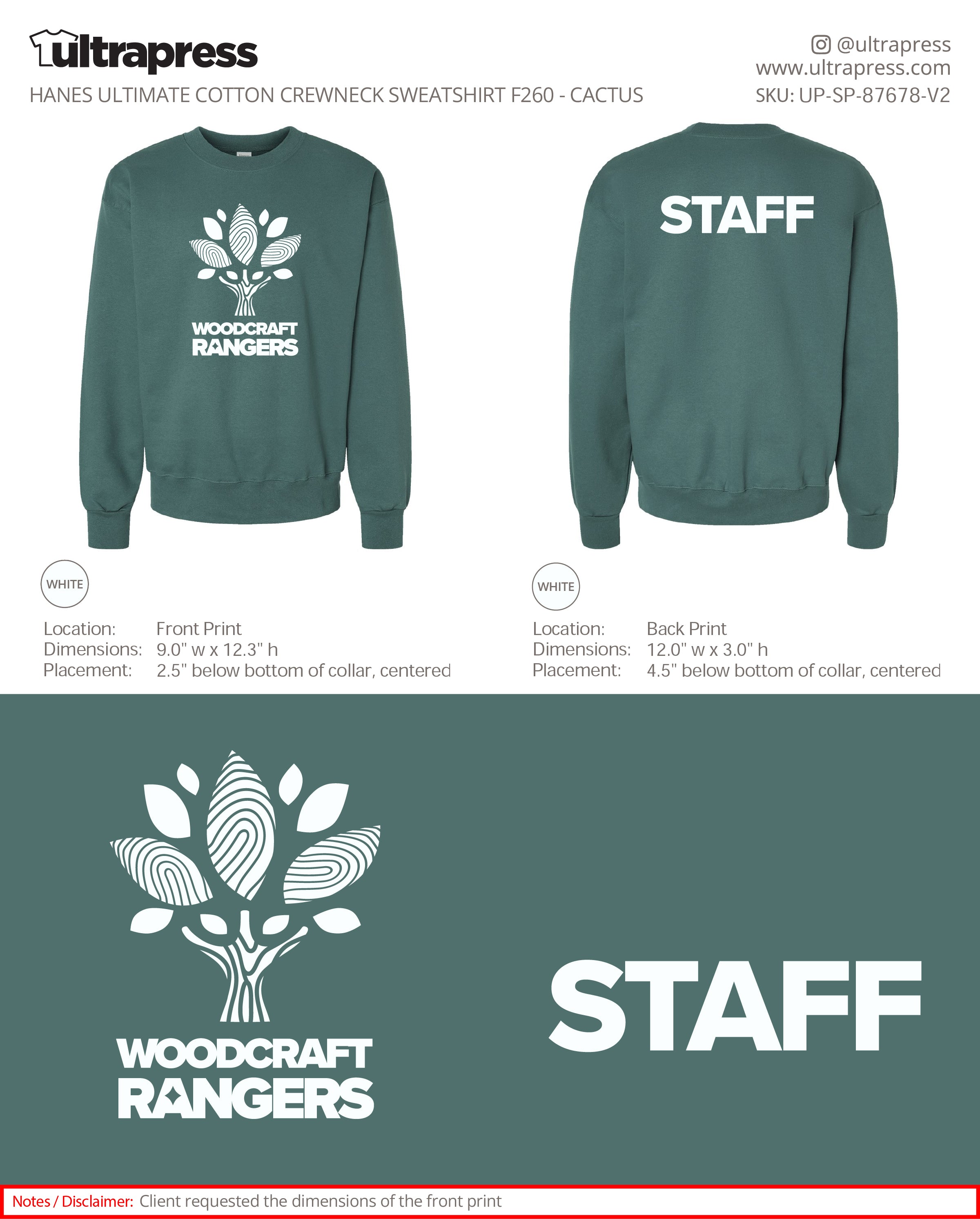 UP-SP-87678 WR Staff Apparel w/ Tree Logo Crewneck - Israel Serna 250 Min Qty (Bulk)