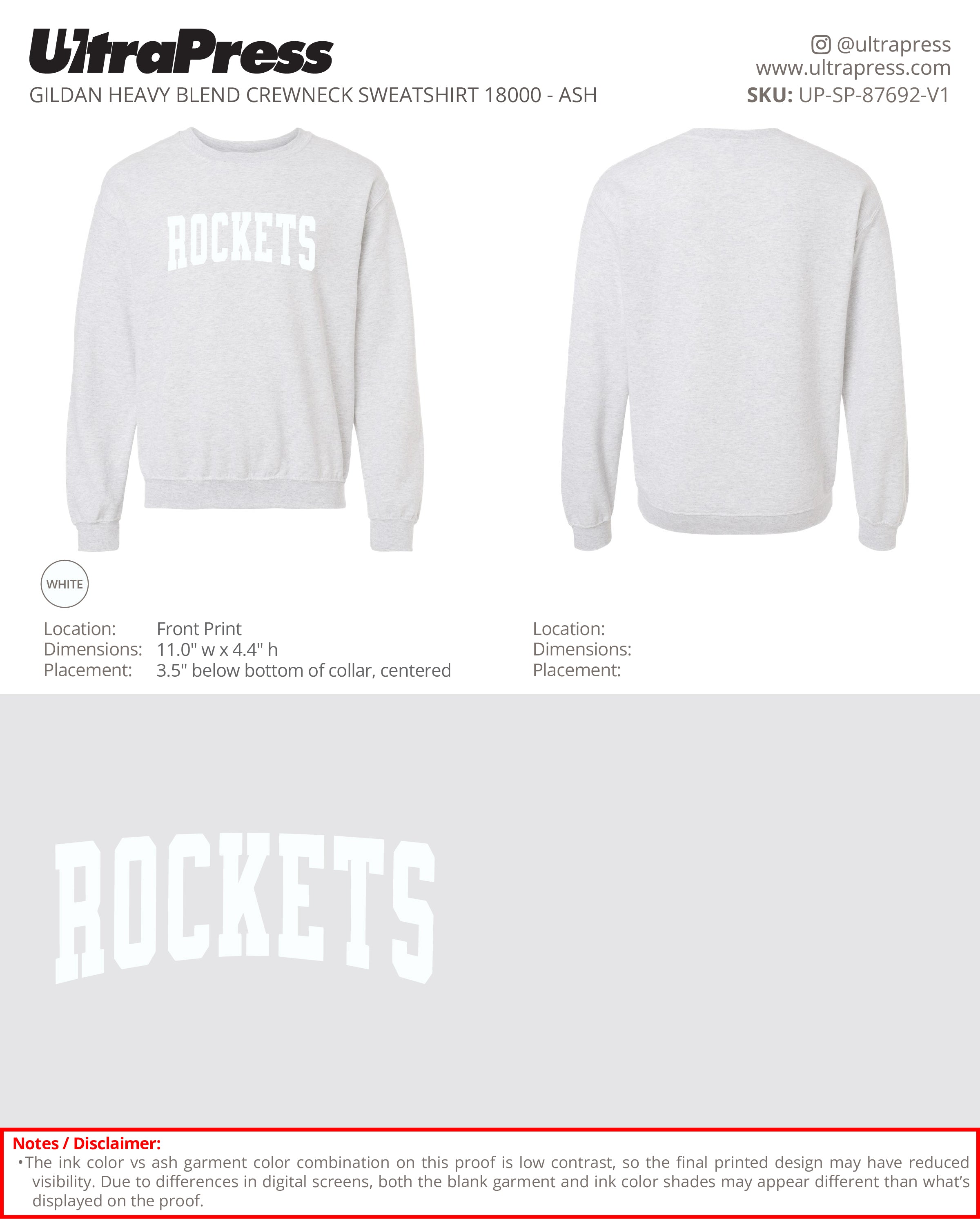 UP-SP-87692 Rutland Elementary Rockets Arched Varsity Adults Crewnecks - Brianna Edser - 50 Min Qty - Package Deal (Bulk)