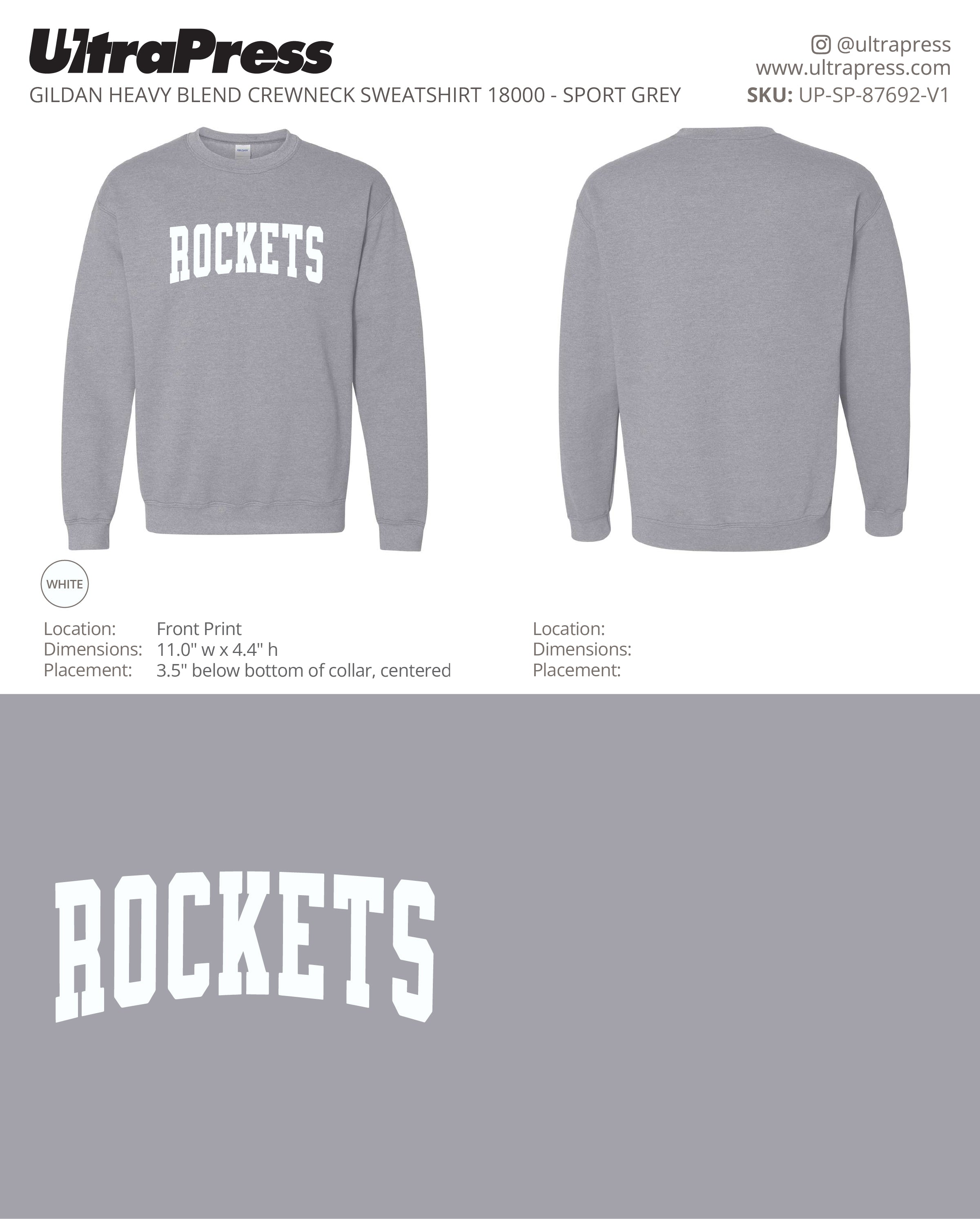 UP-SP-87692 Rutland Elementary Rockets Arched Varsity Adults Crewnecks - Brianna Edser - 50 Min Qty - Package Deal (Bulk)