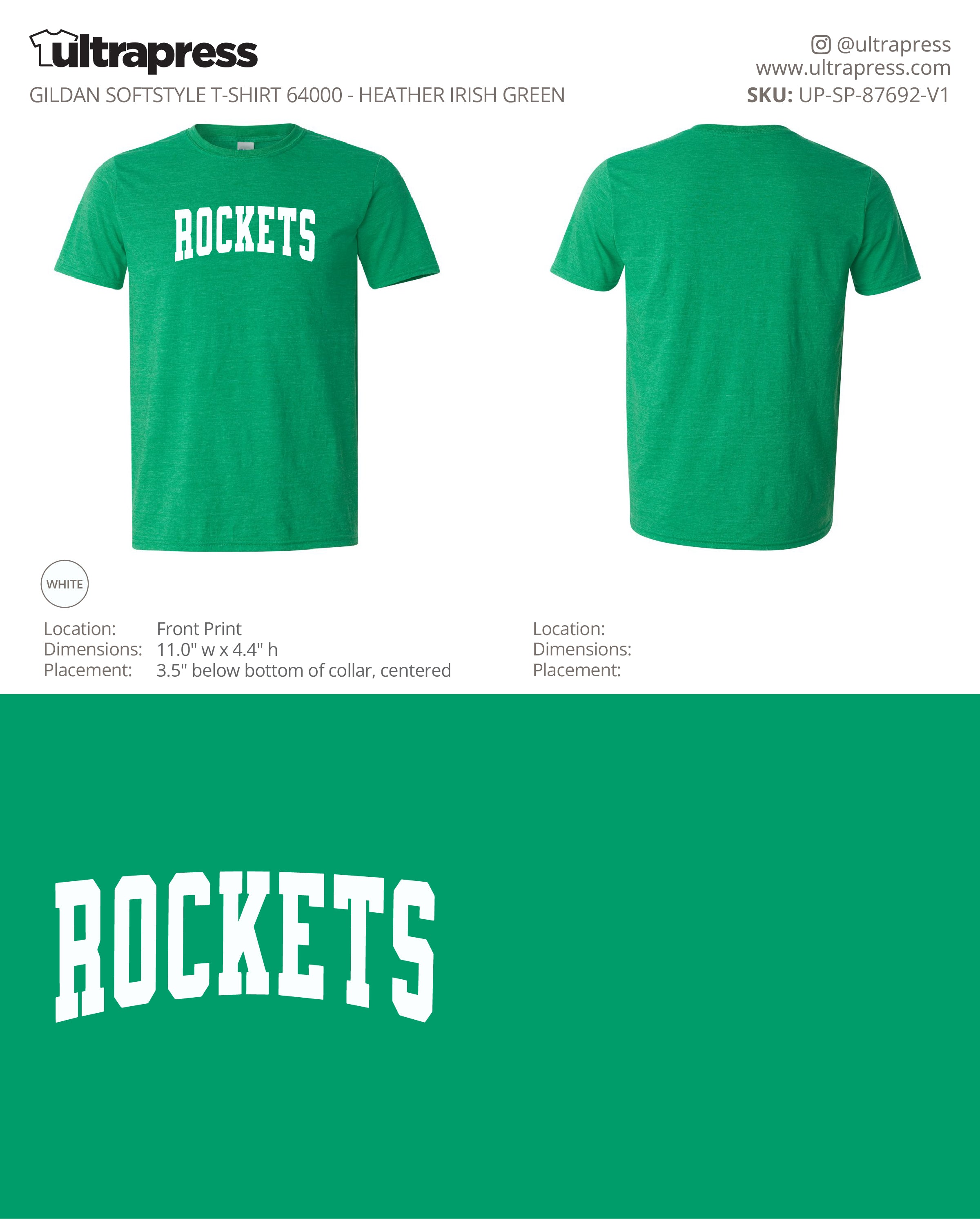 UP-SP-87692 Rutland Elementary Rockets Arched Varsity Adults T-Shirts - Brianna Edser - 50 Min Qty - Package Deal (Bulk)
