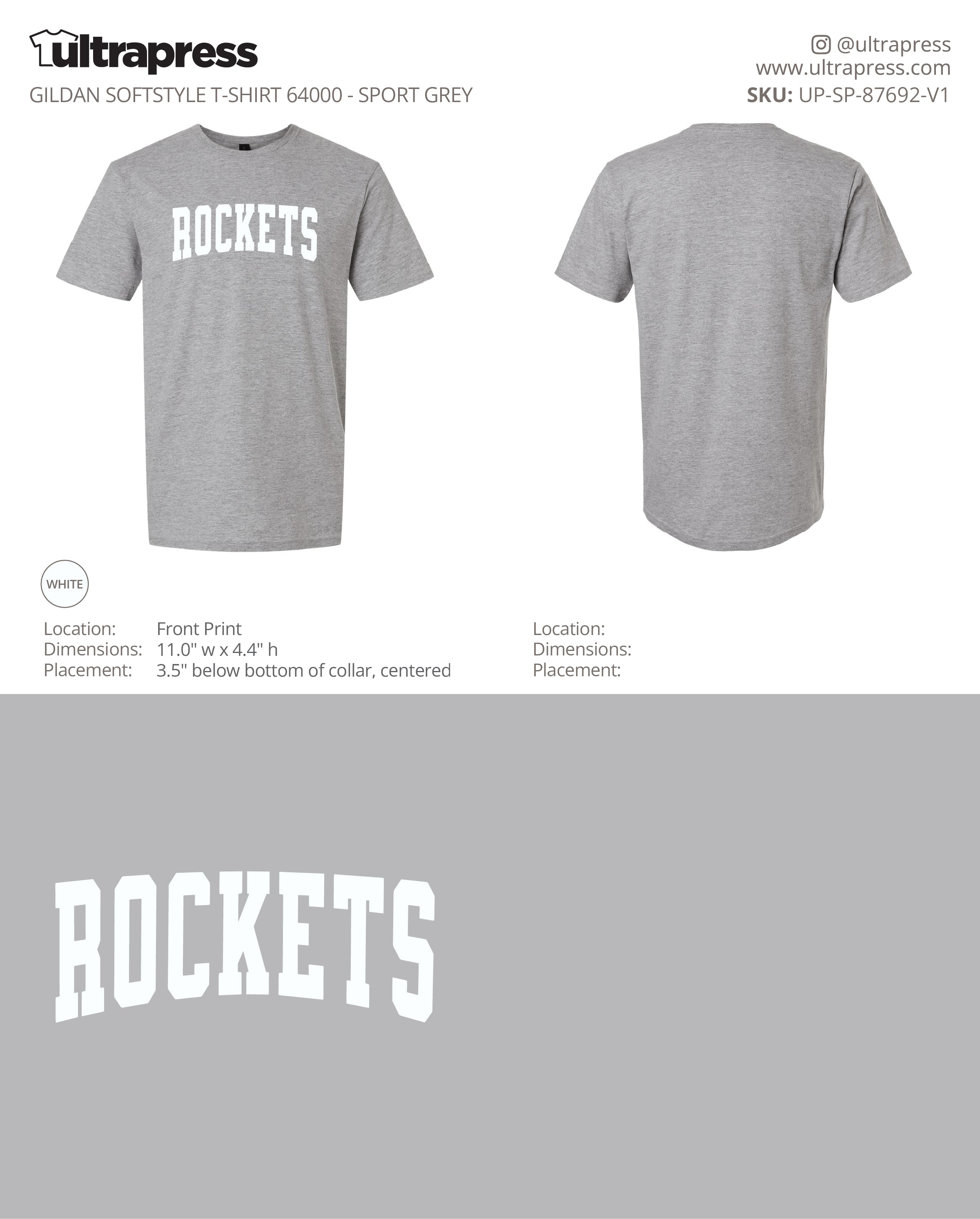 UP-SP-87692 Rutland Elementary Rockets Arched Varsity Adults T-Shirts - Brianna Edser - 50 Min Qty - Package Deal (Bulk)