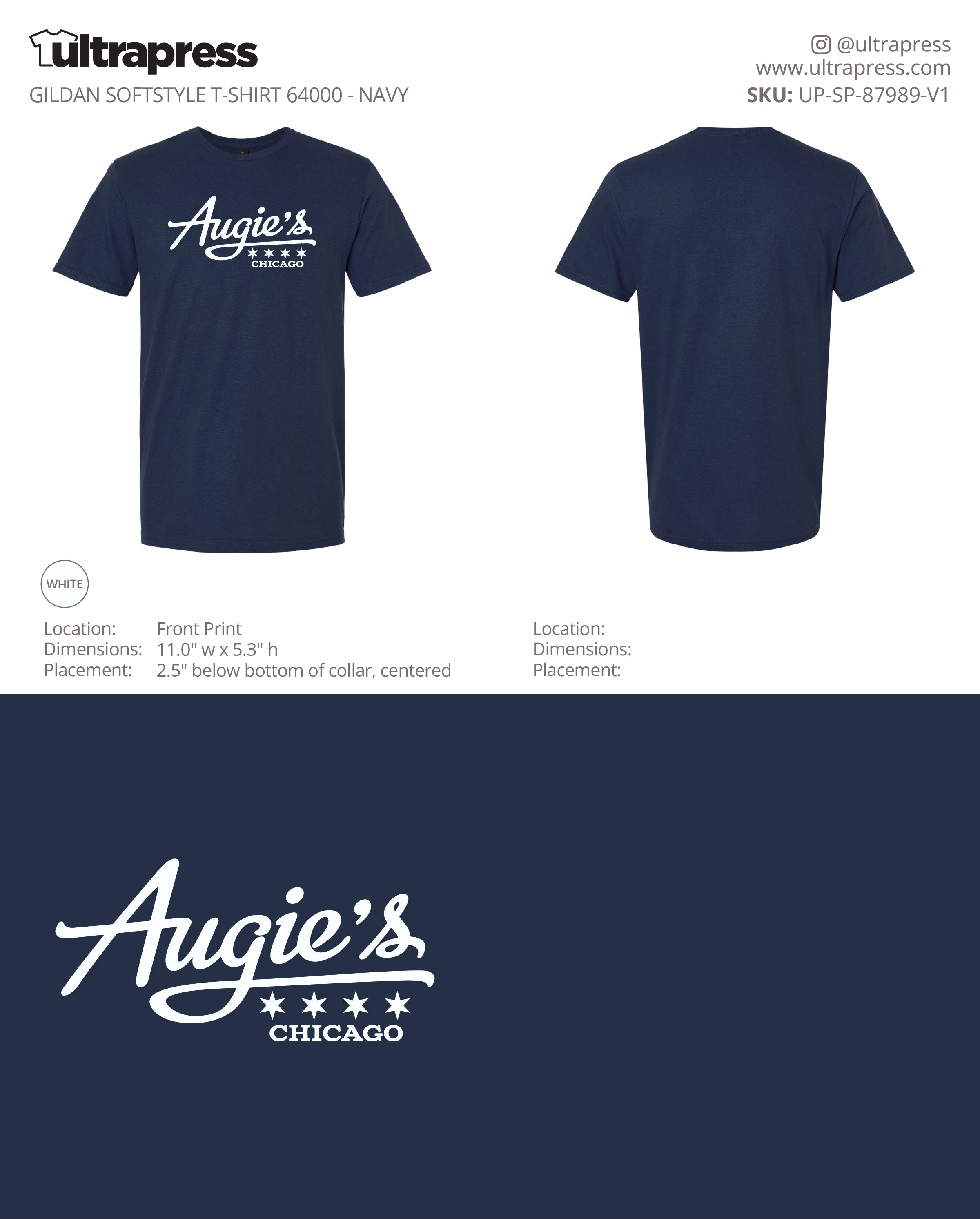 UP-SP-87989 Augie's Logo (w/ Stars Non-Distressed) T-Shirts - Isabelle Nigro - 100 Min Qty - Package Deal (Bulk)