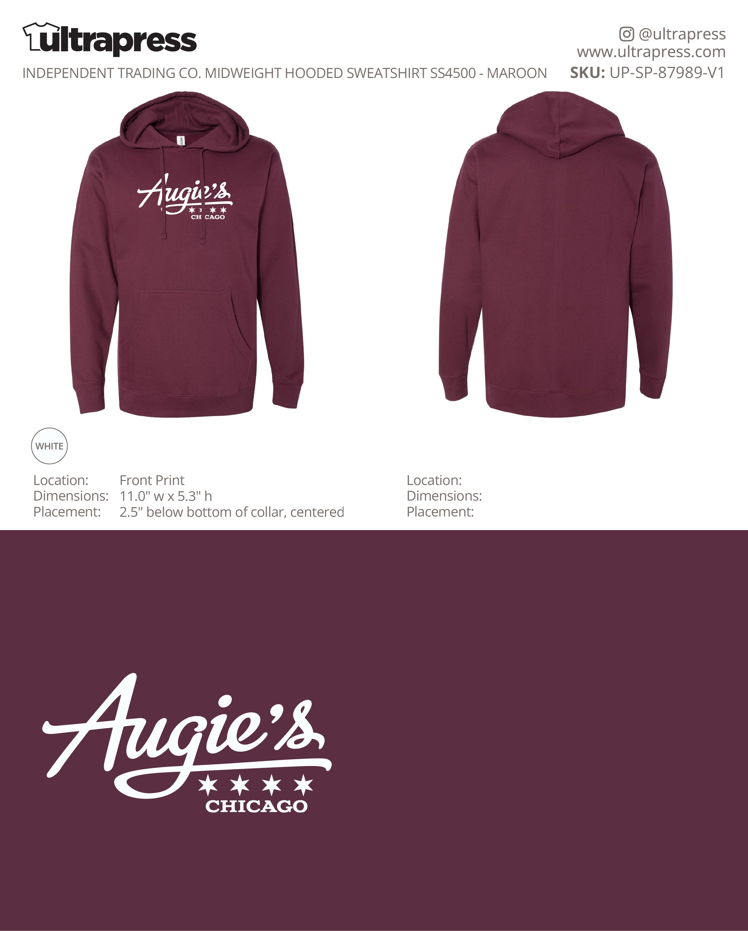 UP-SP-87989 Augie's Logo (w/ Stars Non-Distressed) Hoodies - Isabelle Nigro 36 Min Qty (Bulk)