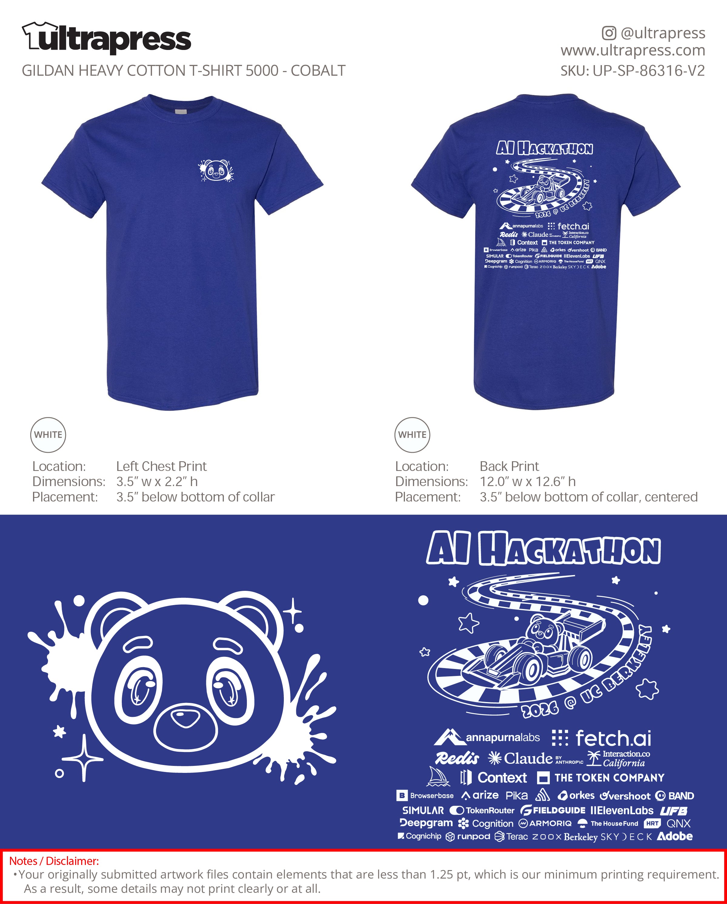 UP-SP-86316 Cal Hacks AI Hackathon 2026 (T-Shirt) - Wallace Tang 1500 Min Qty (Bulk)