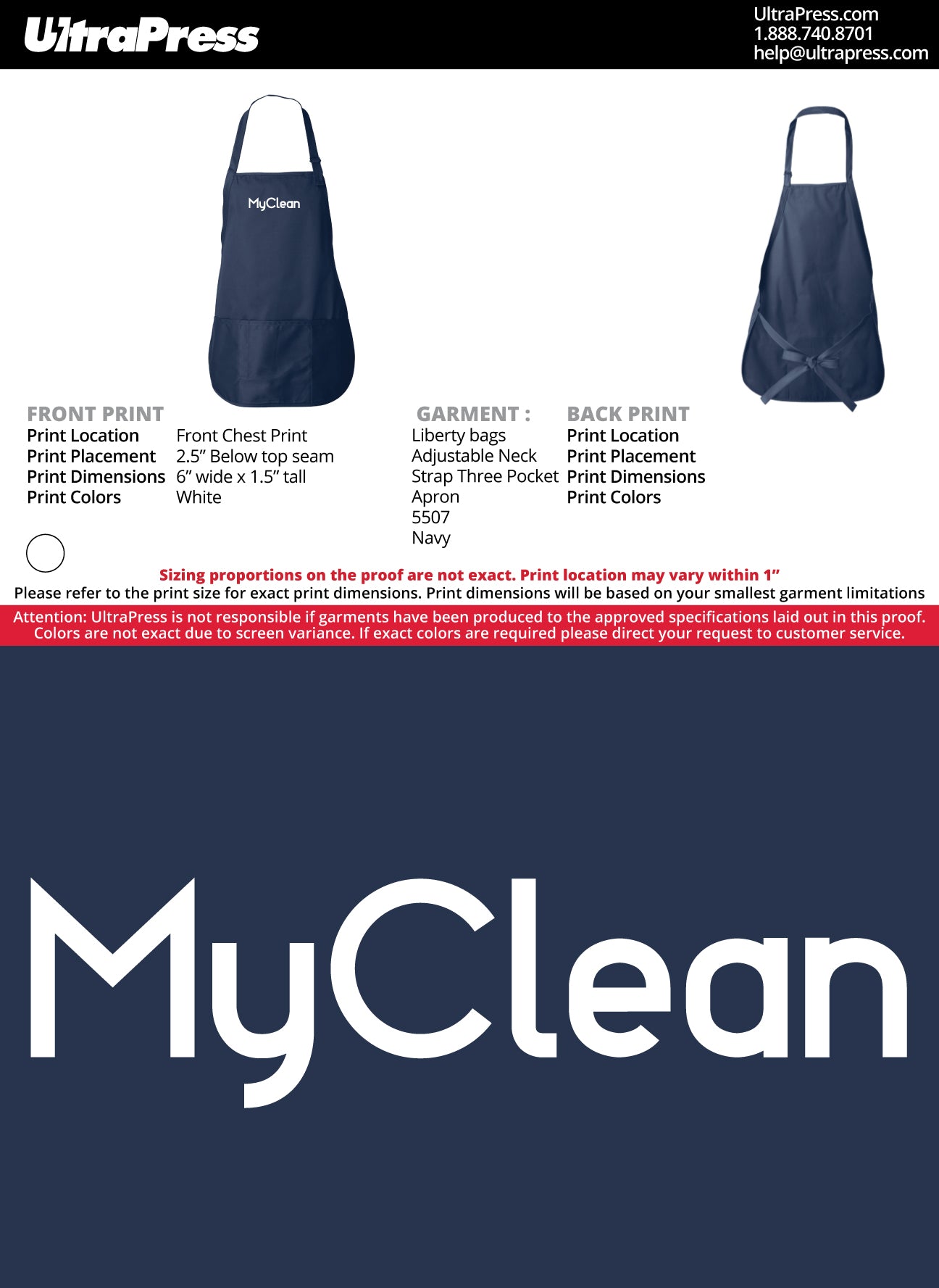 UP-SP-63772 My Clean Aprons 2023 144 Min Qty (Bulk)