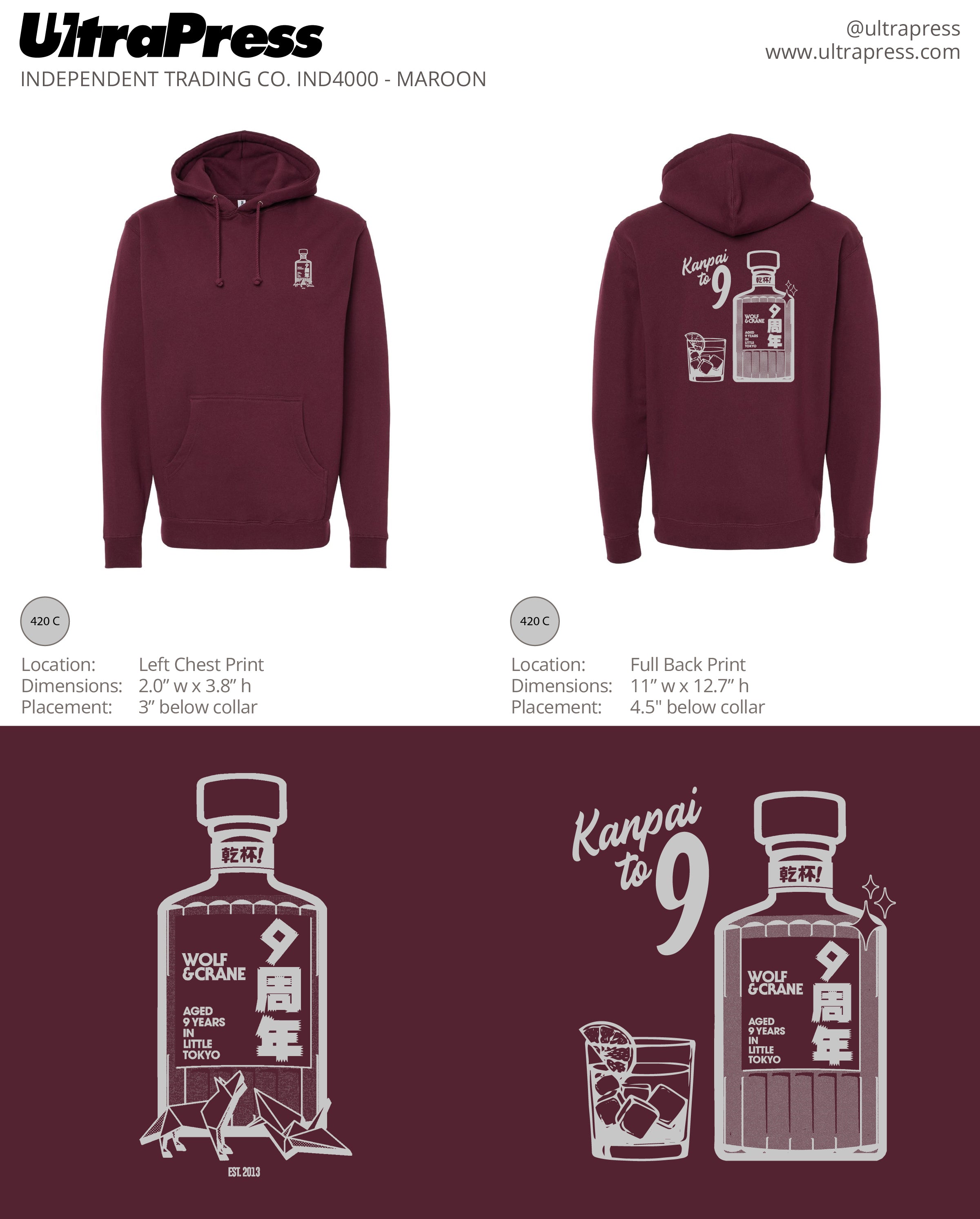 UP-SP-62898 Wolf and Crane 9th Anniversary Hoodies 48 Min Qty (Bulk)