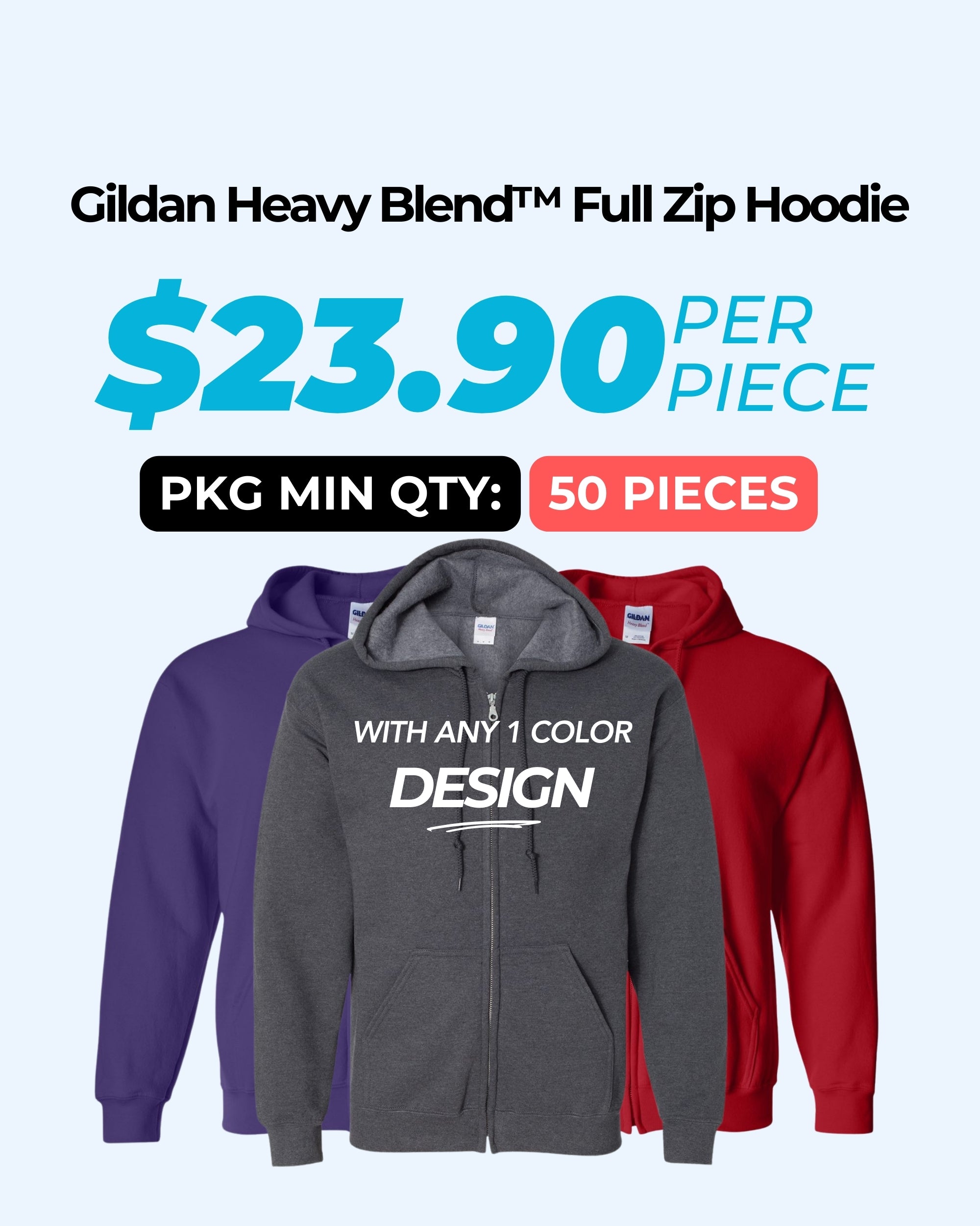 Gildan Heavy Blend™ 18600 Full-Zip Hoodie Package (50 Pieces)