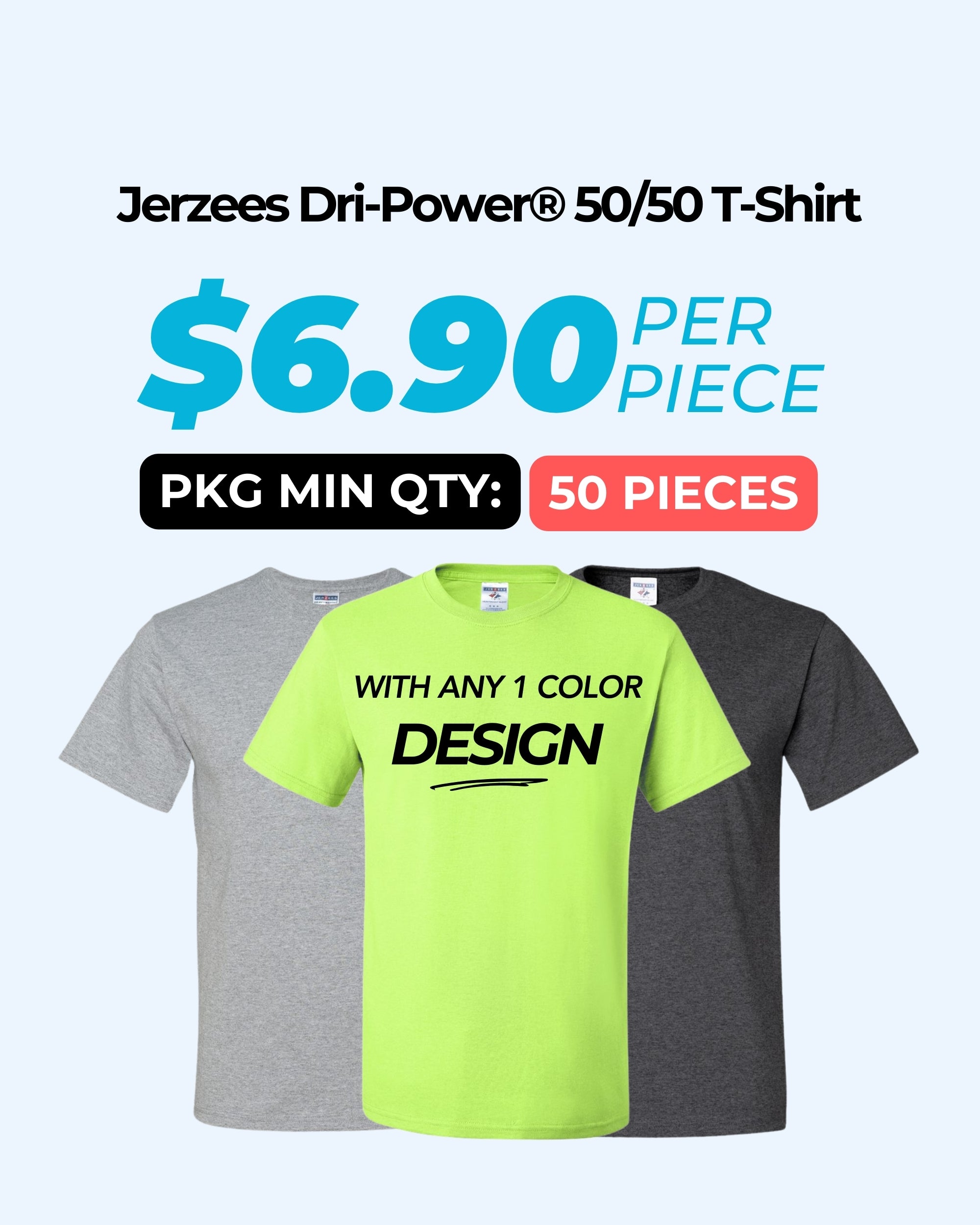 Jerzees Dri-Power® 29MR 50/50 T-Shirt Package (50 Pieces)
