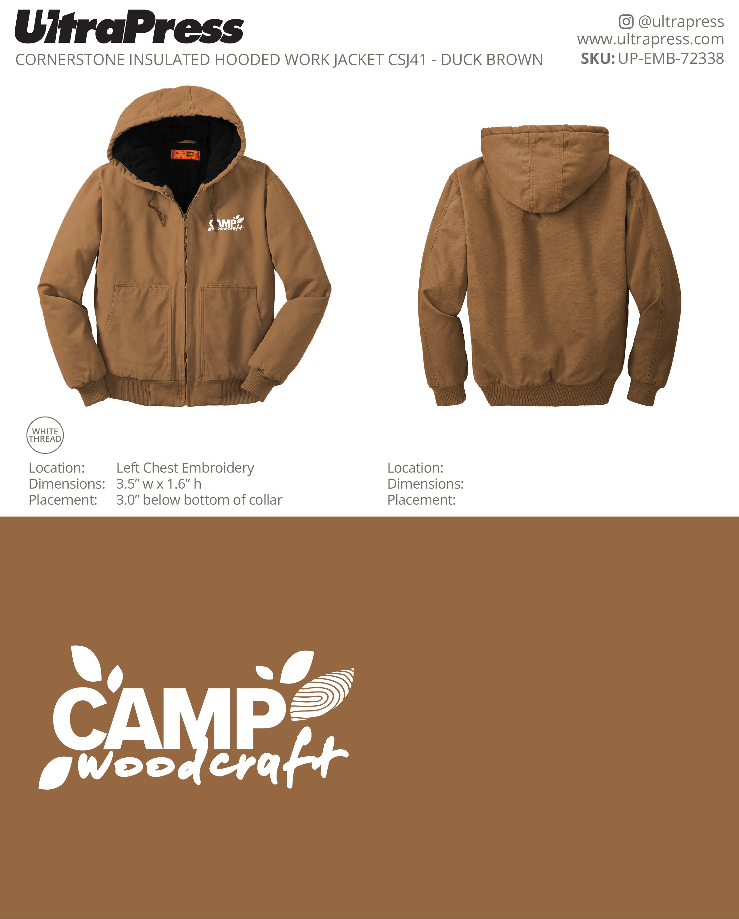 UP-EMB-72338 Camp Woodcraft Embroidered Logo - Israel Serna 150 Min Qty (Bulk)