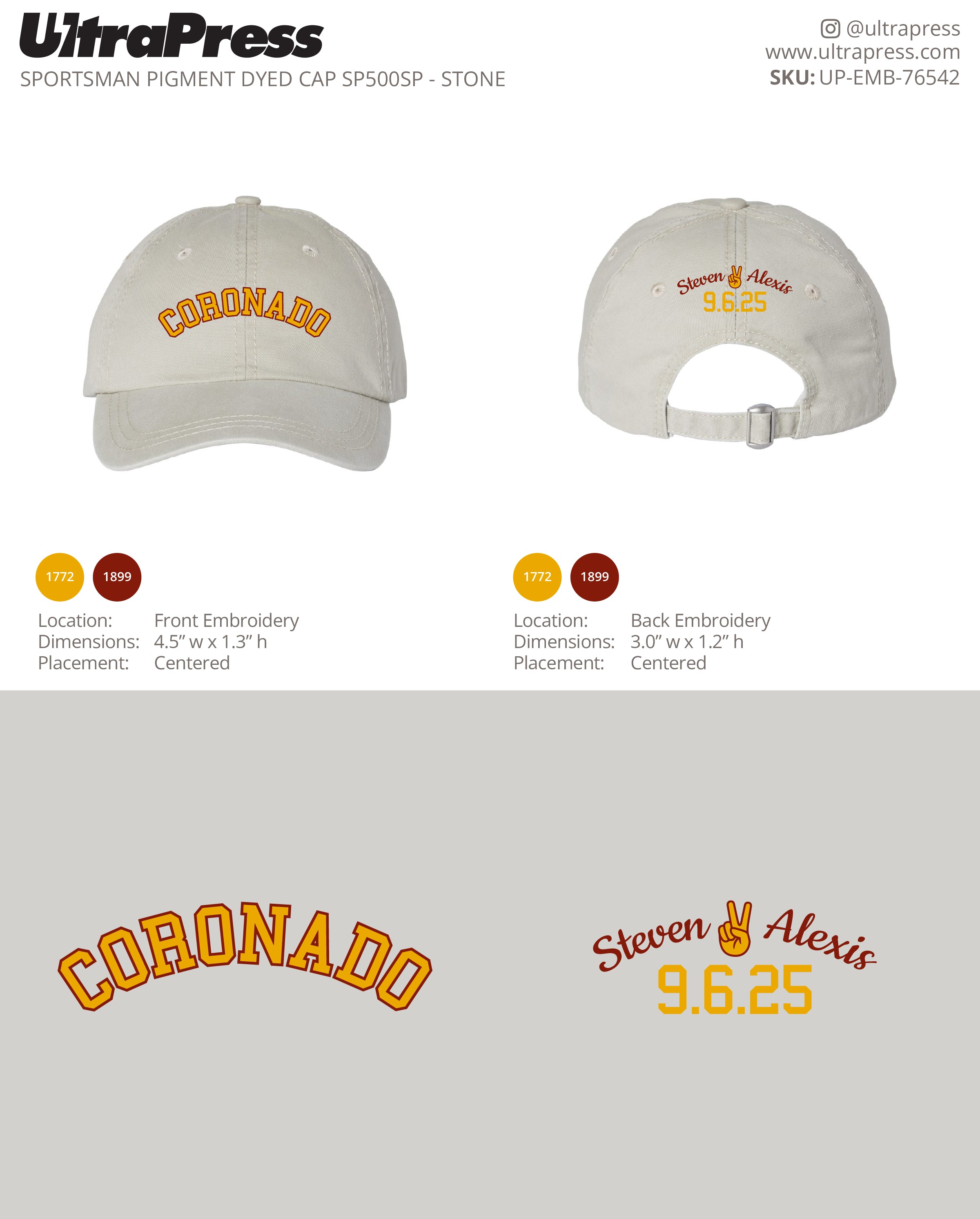 UP-EMB-76542 Steven and Alexis Wedding Caps 100 Min Qty (Bulk)