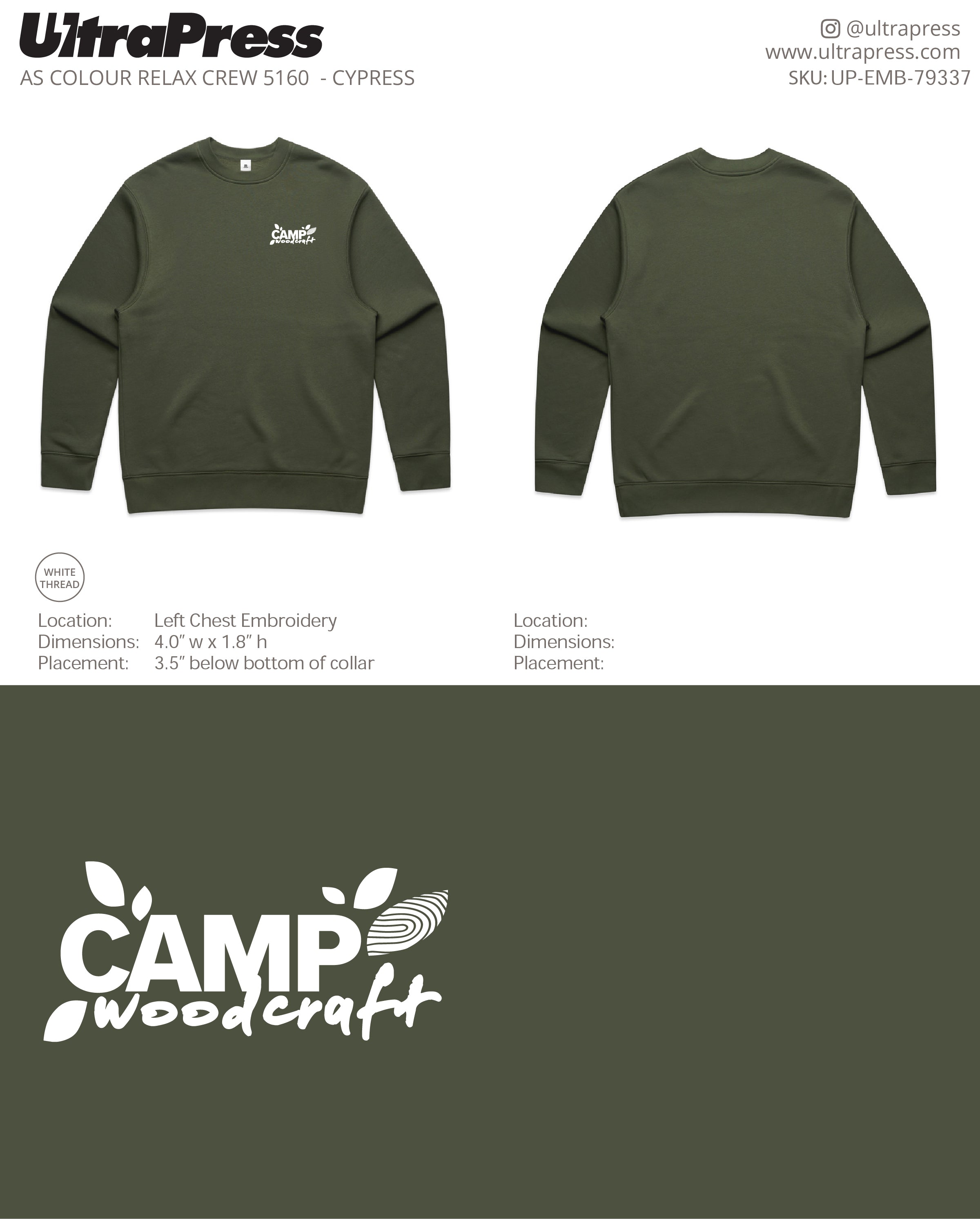 UP-EMB-79337 Camp Woodcraft Embroidered Sweaters - Israel Serna - 250 Min Qty (Bulk)