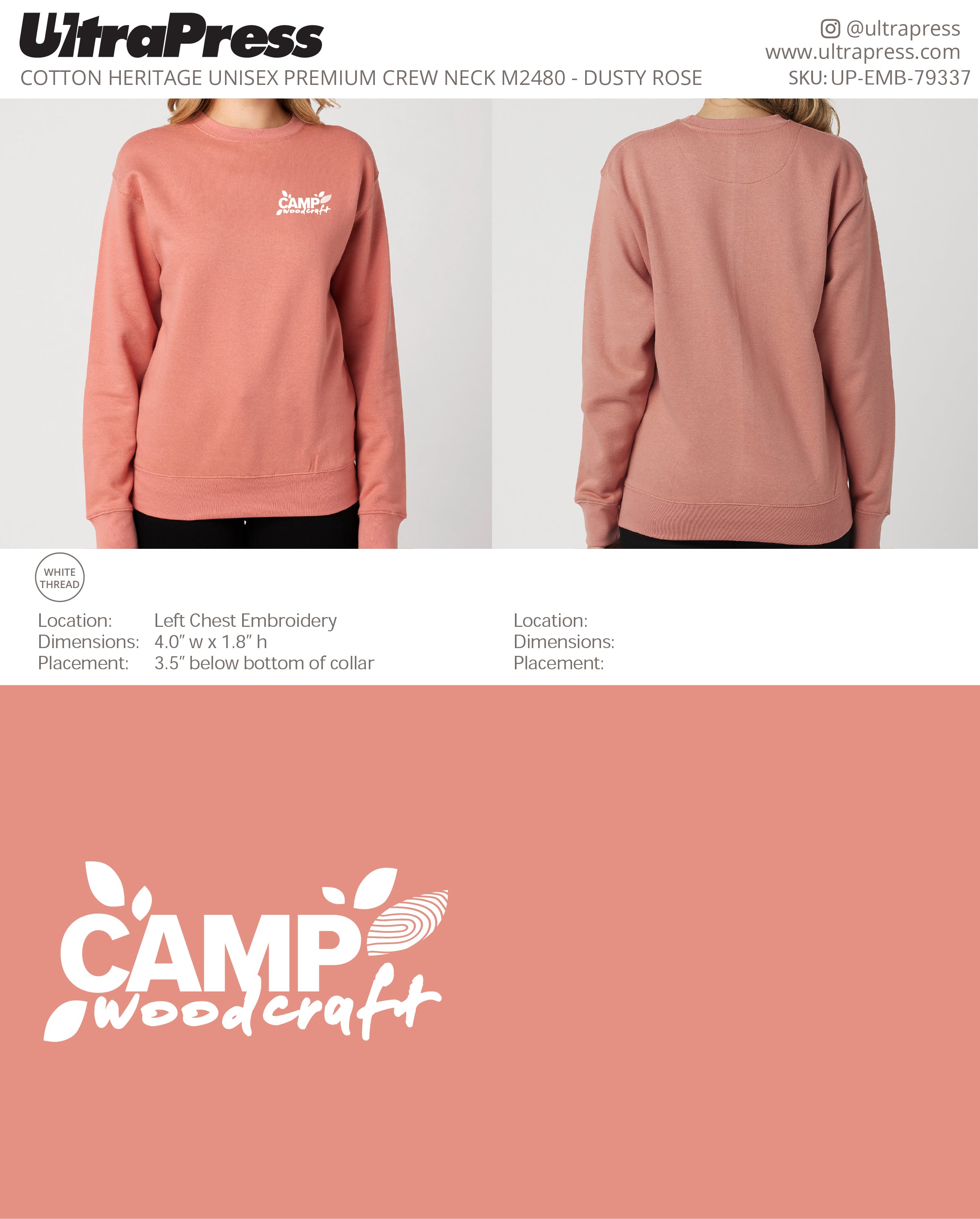 UP-EMB-79337 Camp Woodcraft Embroidered Sweaters - Israel Serna - 250 Min Qty (Bulk)