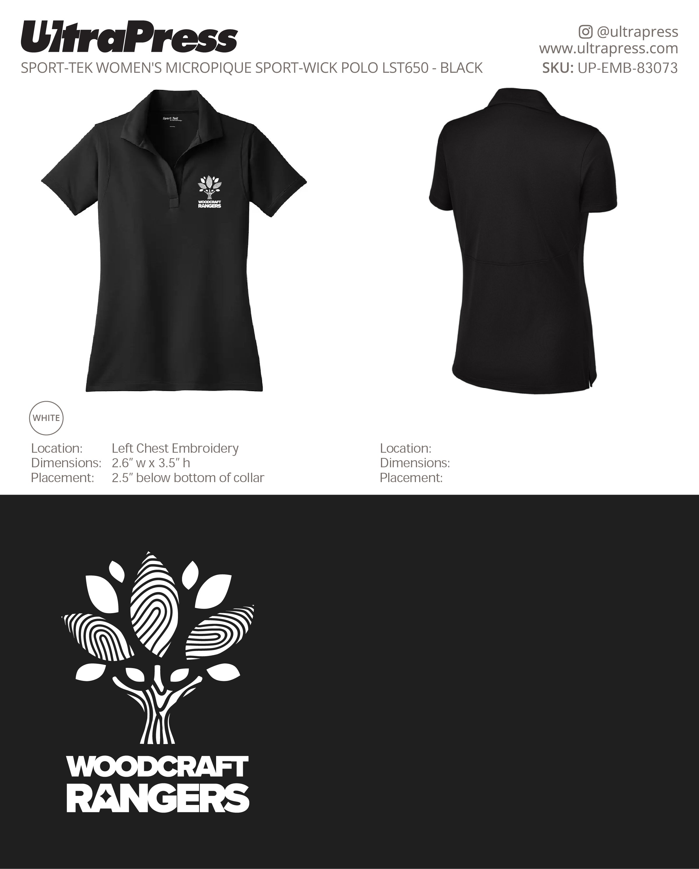UP-EMB-83073 Woodcraft Rangers Polo 2026 - White Thread (Bulk)