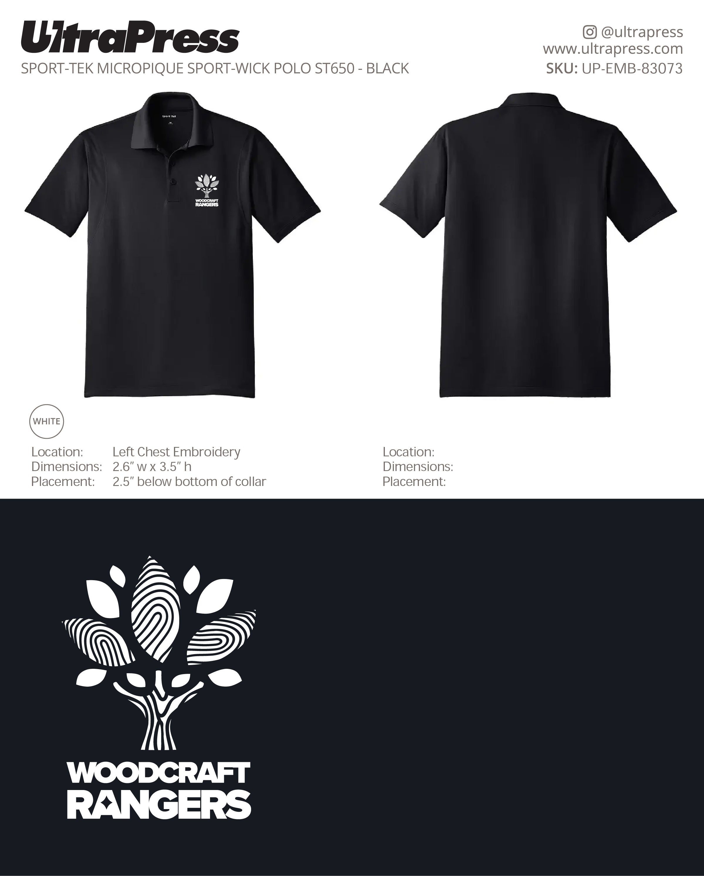 UP-EMB-83073 Woodcraft Rangers Polo 2026 - White Thread (Bulk)