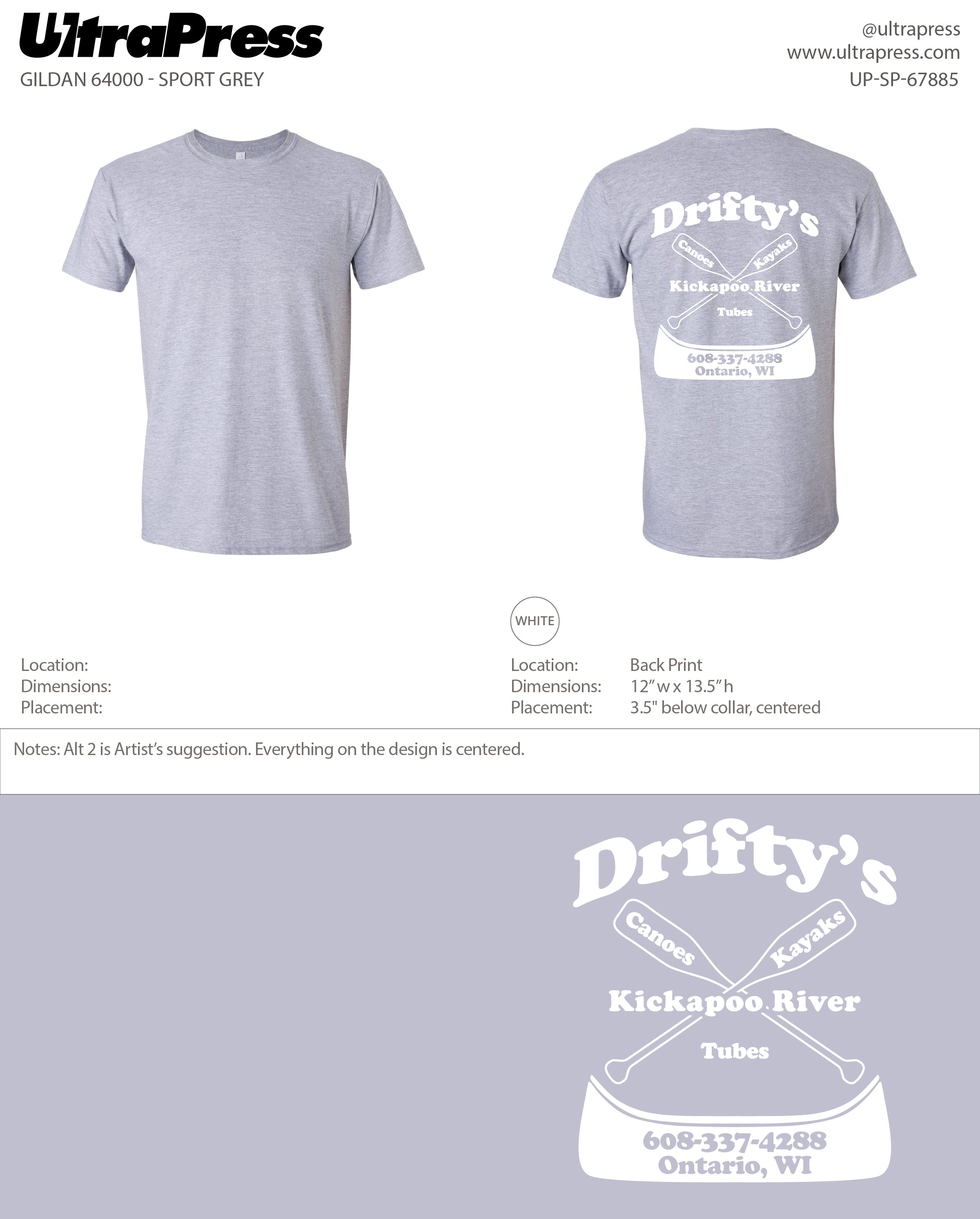 UP-SP-67885 Drifty’s Canoe Shirts - Laurie Kelbel 100 Min Qty (Bulk)