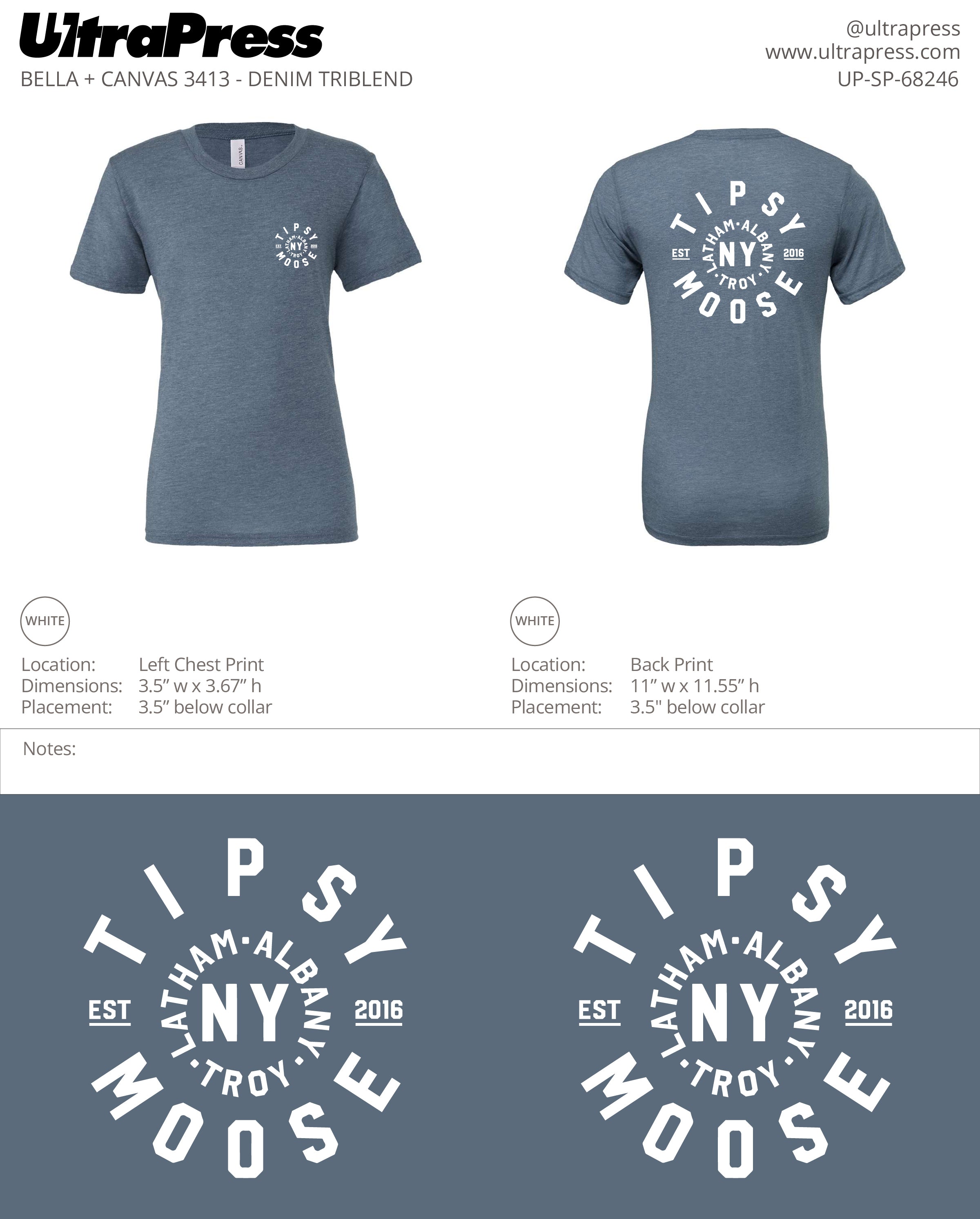 UP-SP-68246 Tipsy Moose Circle Left Logo (White Ink) 48 Min Qty (Bulk)