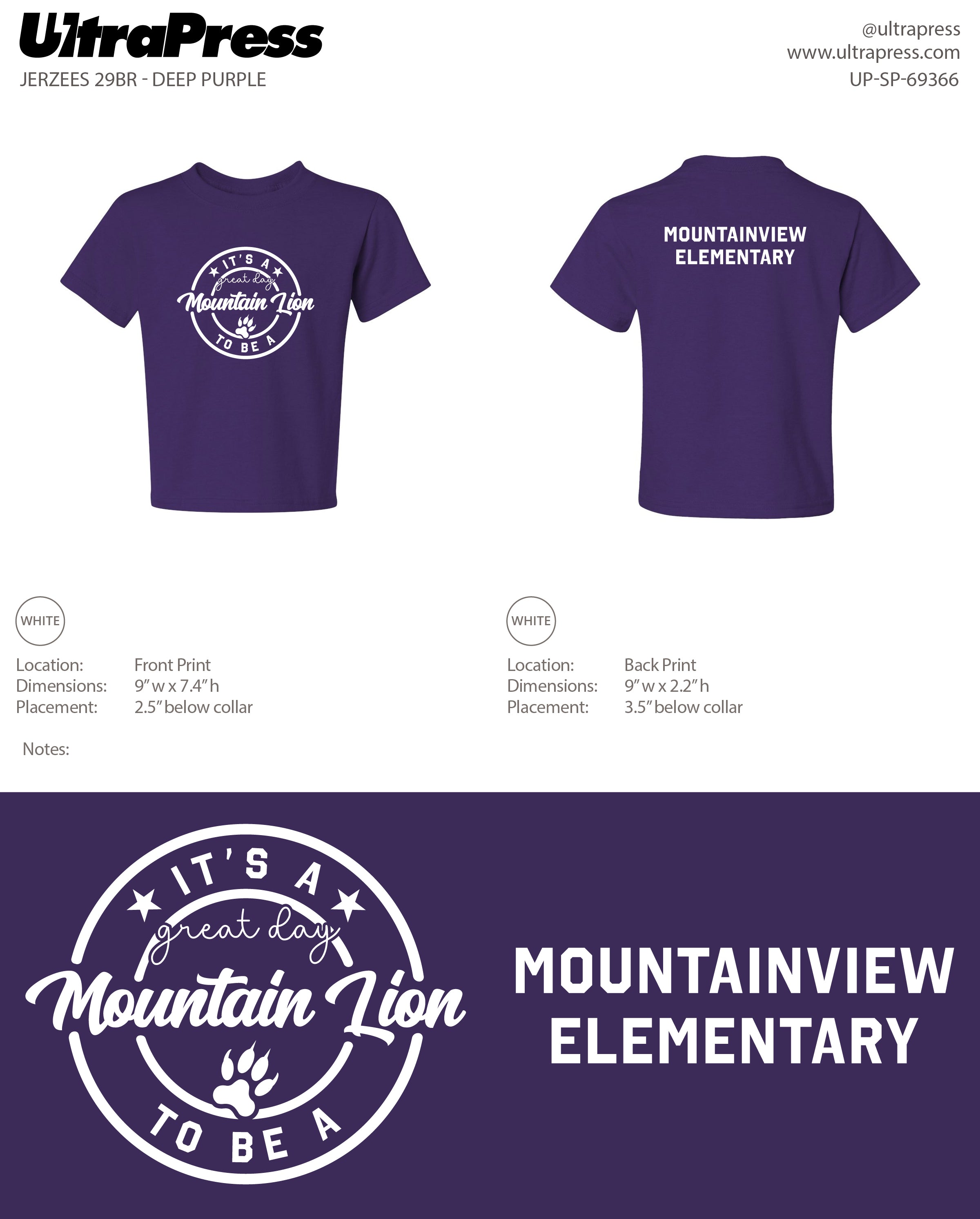 UP-SP-69366 It's a Great Day to be a Mountain Lion - Mountainview Elementary 800 Min Qty (Bulk)