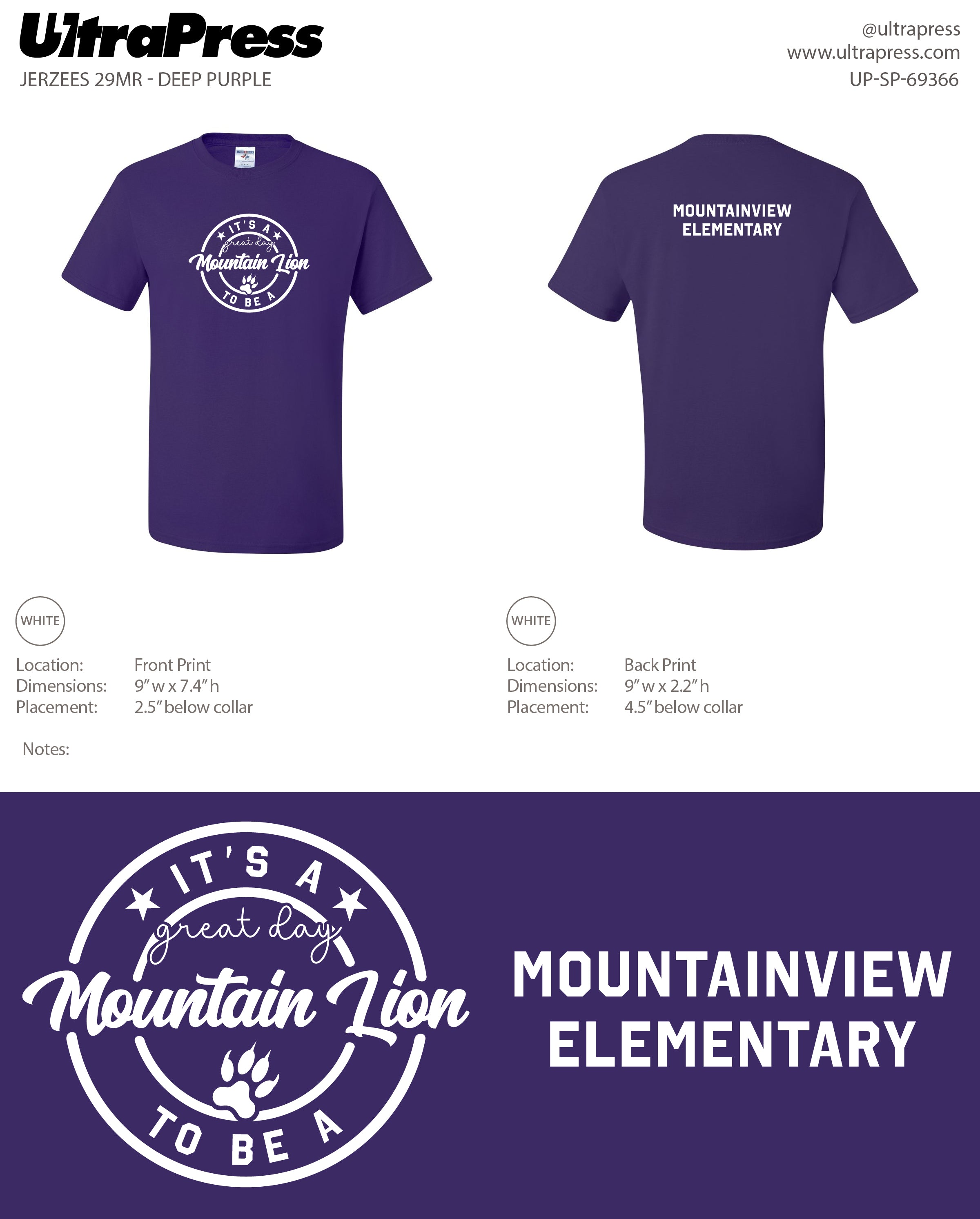 UP-SP-69366 It's a Great Day to be a Mountain Lion - Mountainview Elementary 800 Min Qty (Bulk)