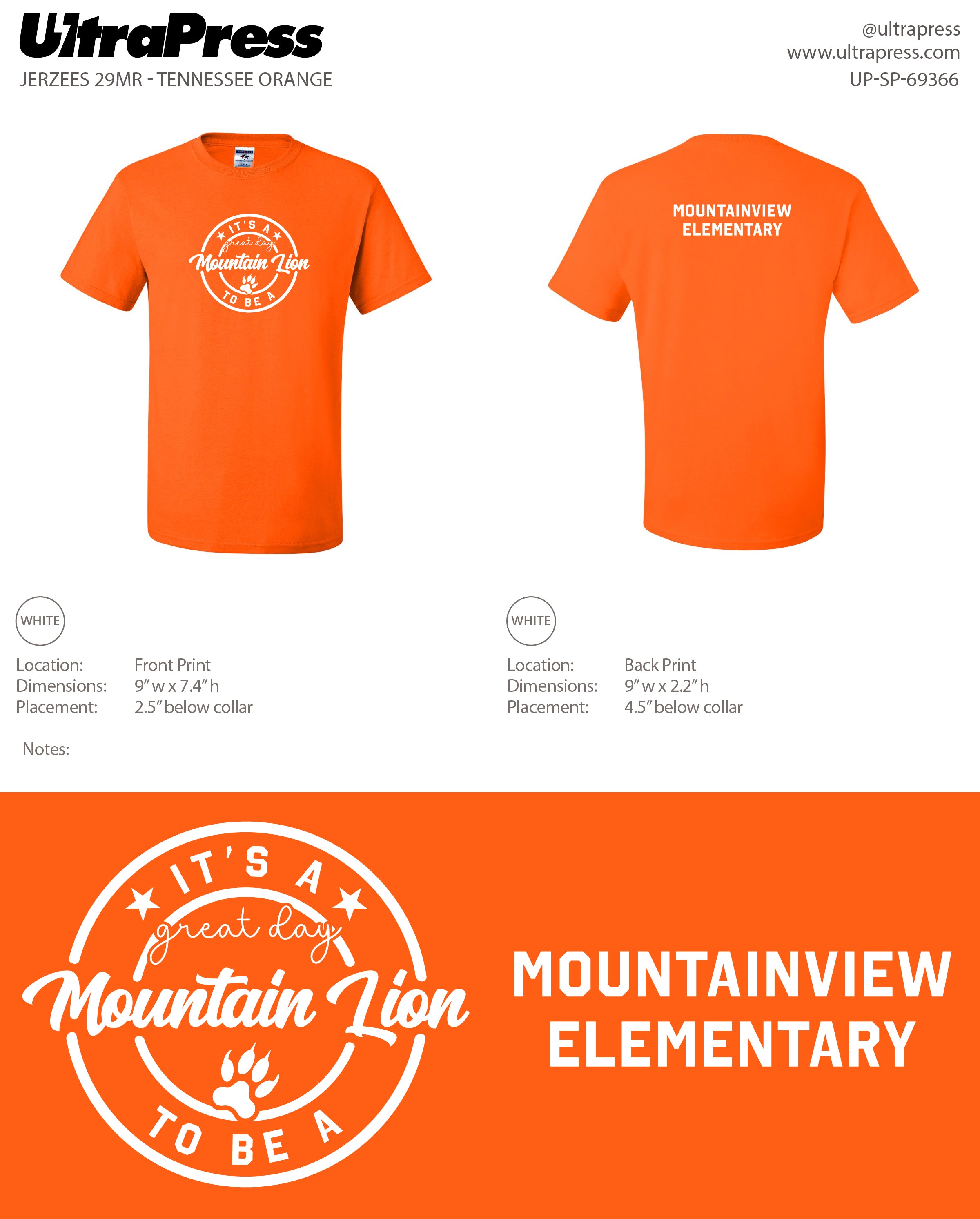 UP-SP-69366 It's a Great Day to be a Mountain Lion - Mountainview Elementary 800 Min Qty (Bulk)