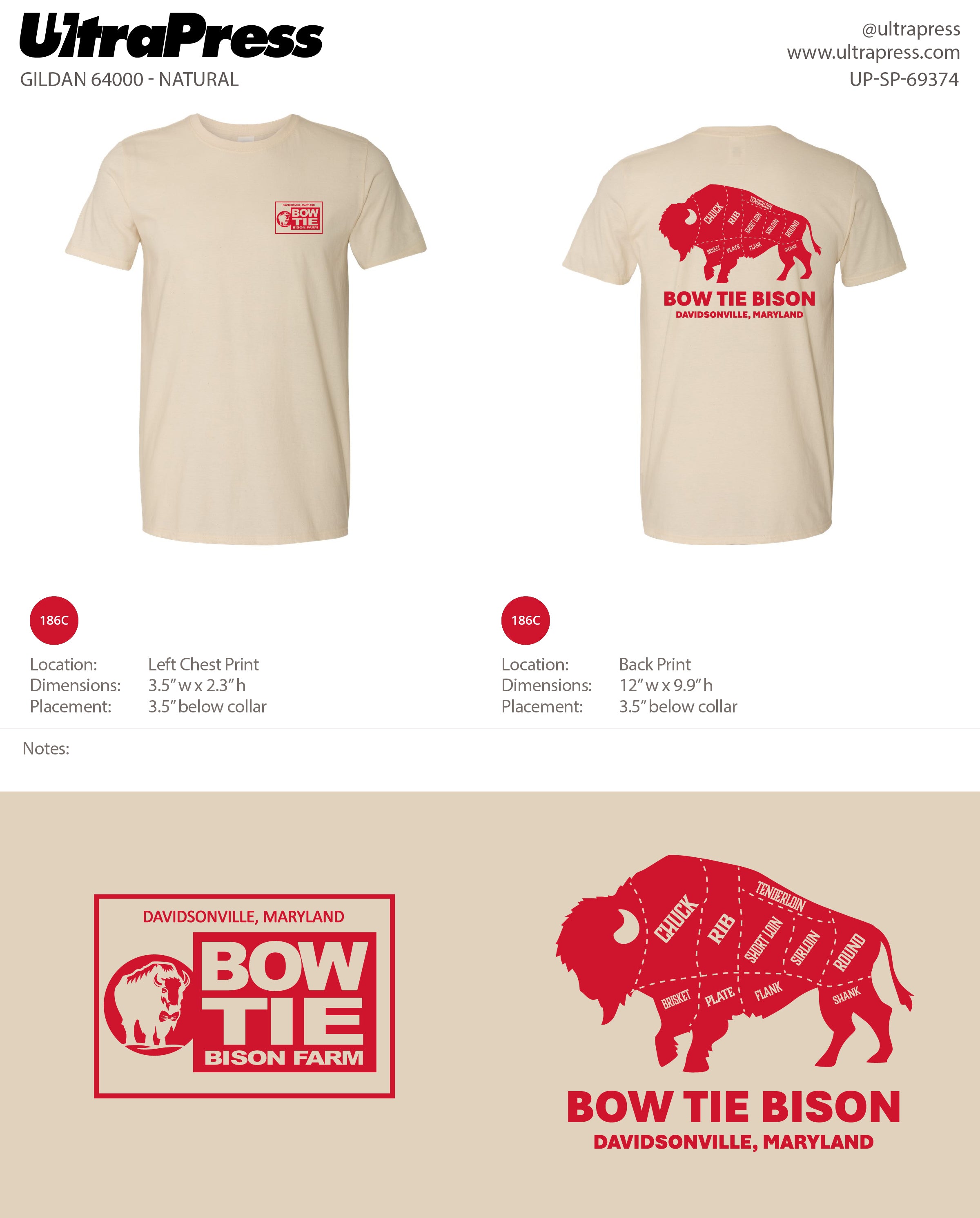 UP-SP-69374 Bow Tie Bison (Red Ink) - Delia Phibbons