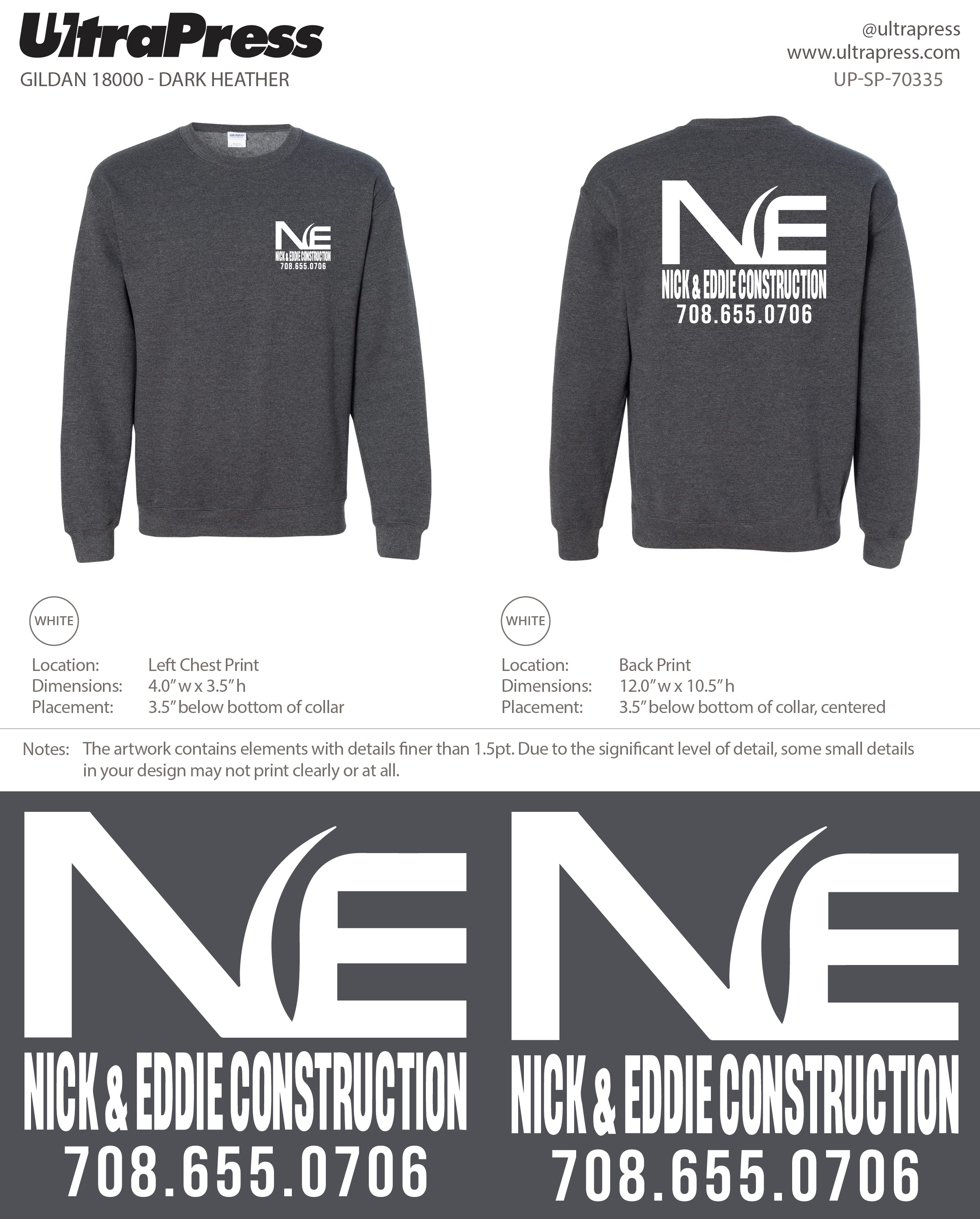 UP-SP-70335 Nick & Eddie Construction Crewneck - Nicholas R. Skalnik 50-Piece Package (Bulk)