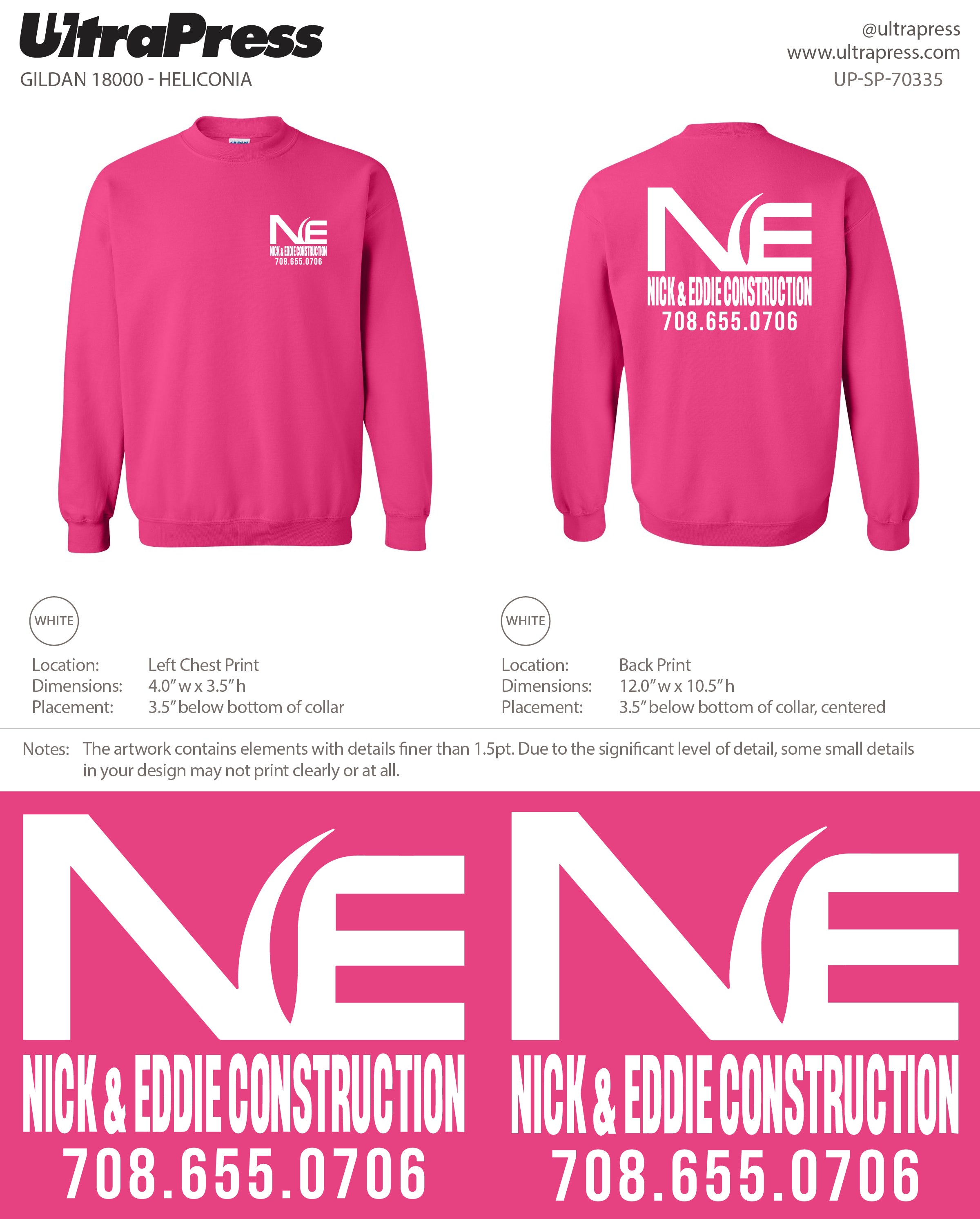 UP-SP-70335 Nick & Eddie Construction Crewneck - Nicholas R. Skalnik 50-Piece Package (Bulk)