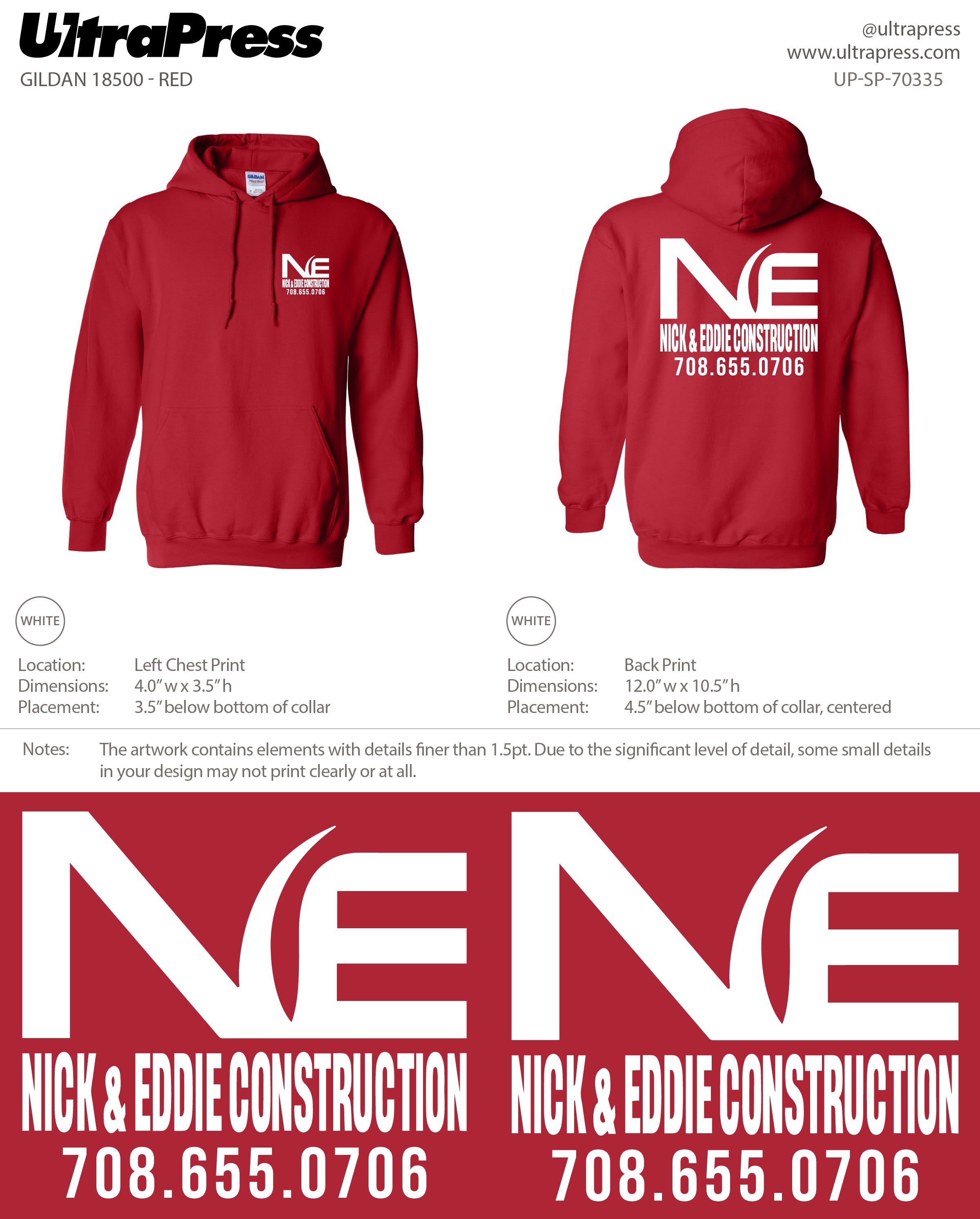 UP-SP-70335 Nick & Eddie Construction Hoodie - Nicholas R. Skalnik 50-Piece Package (Bulk)