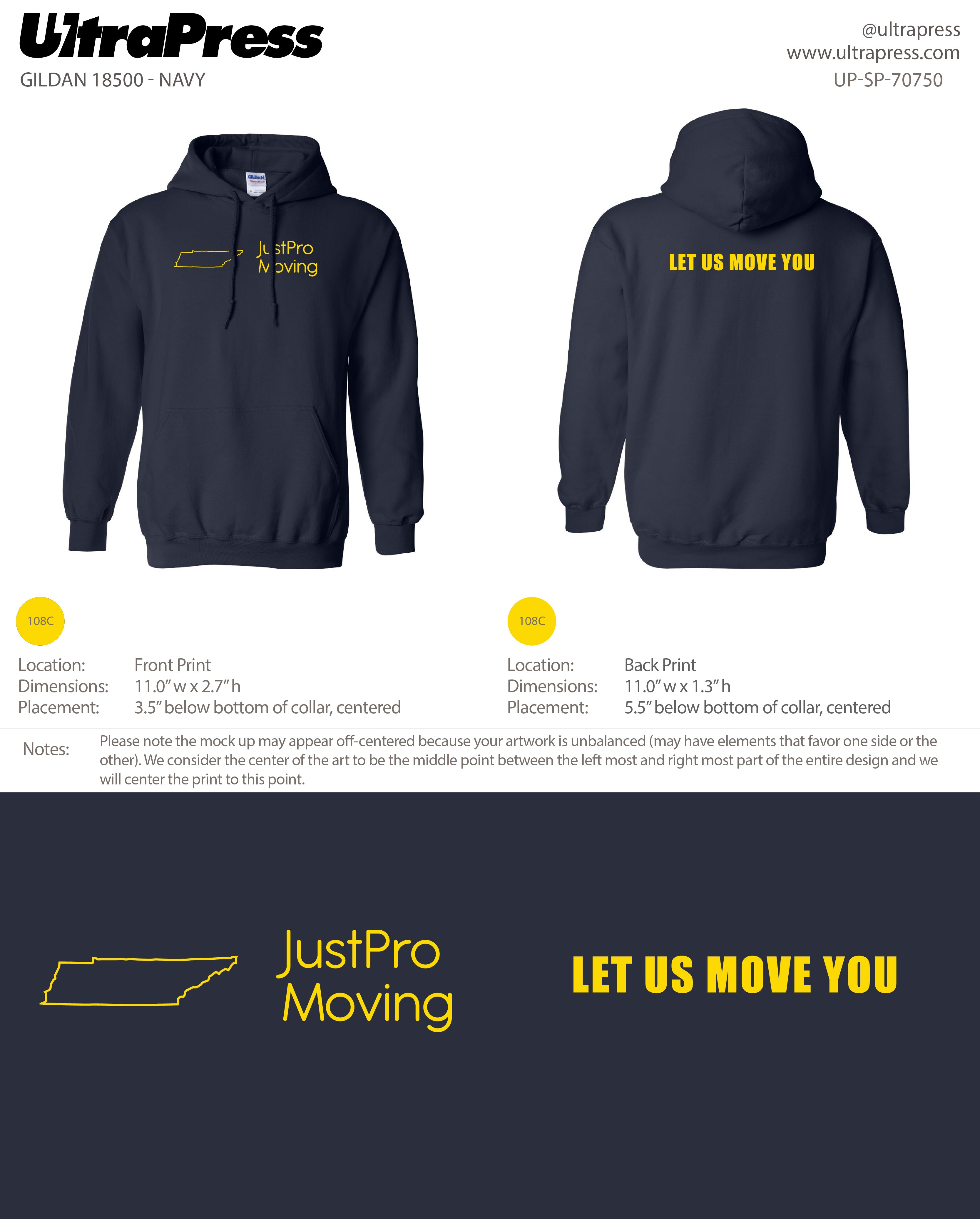 UP-SP-70750 JustPro Hoodies Yellow Logo - Irina Iovitsa 50 Min Qty (Bulk)