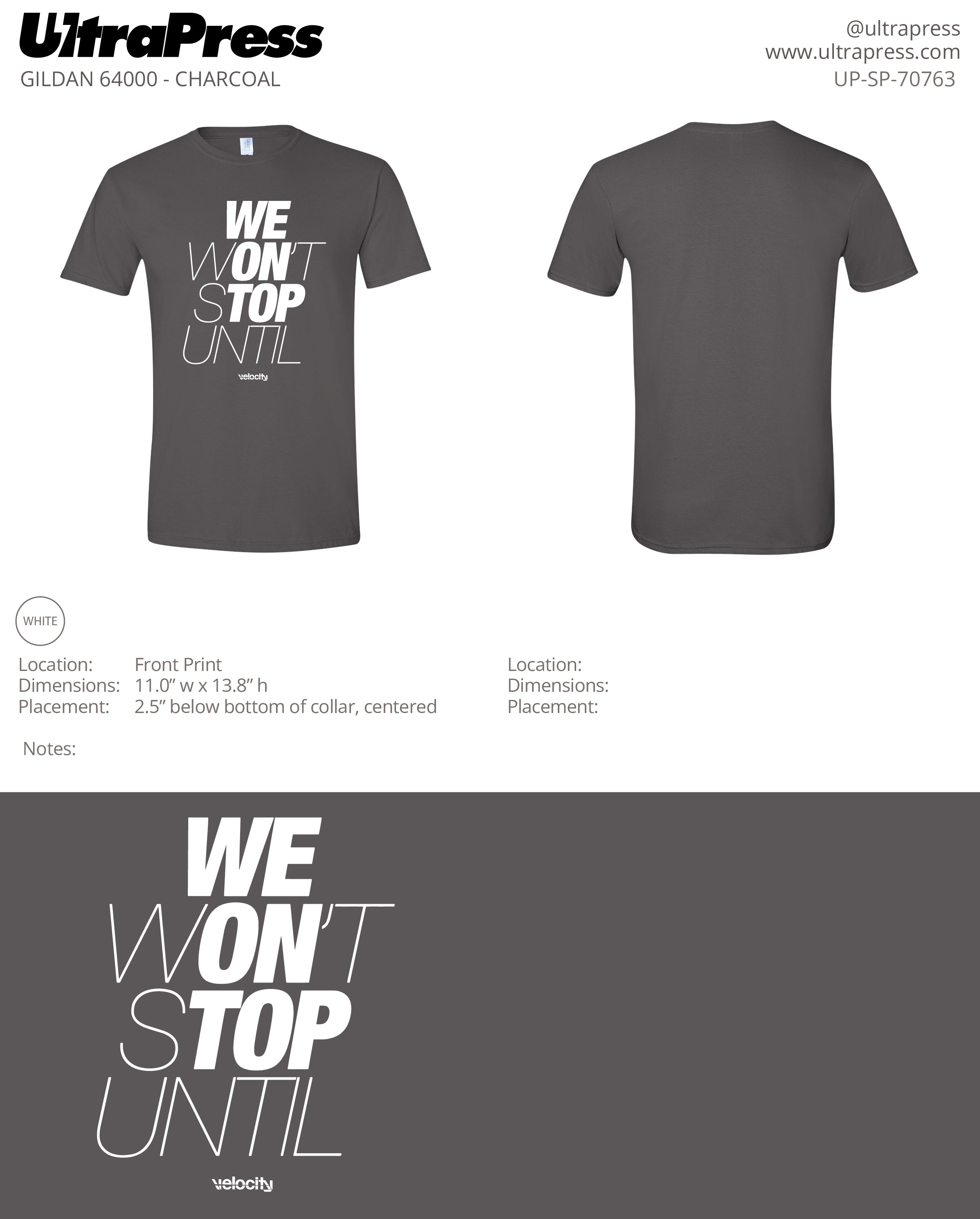 UP-SP-70763 Velocity ADULT Tees - Cory Jones - 100 Min Package Deal (Bulk)