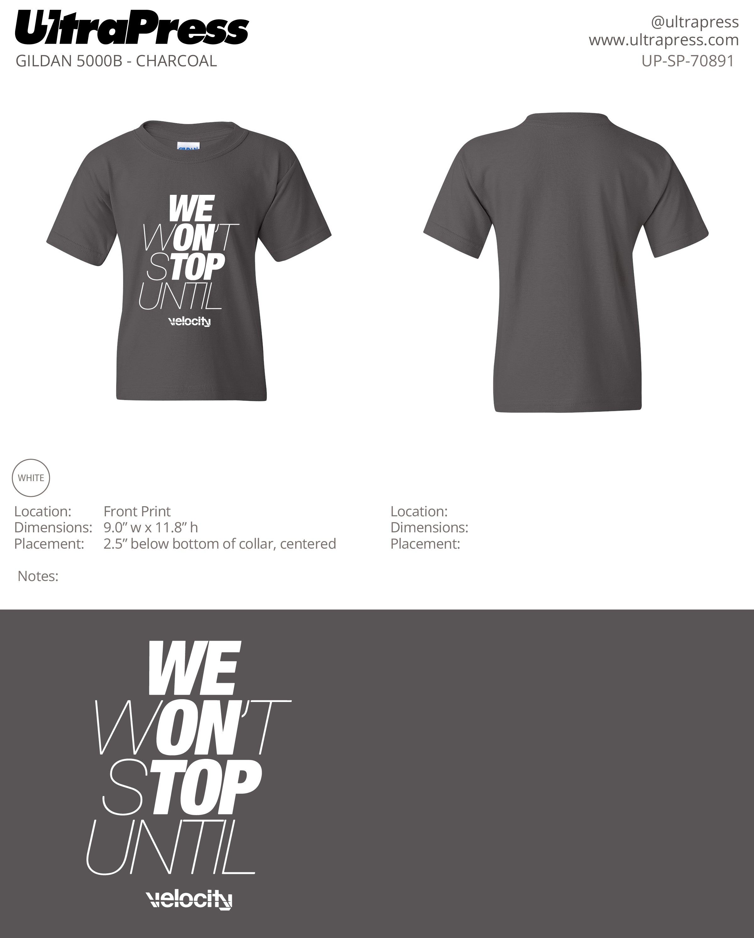 UP-SP-70891 Velocity YOUTH Tees - Cory Jones - 100 Min Qty Package Deal (Bulk)