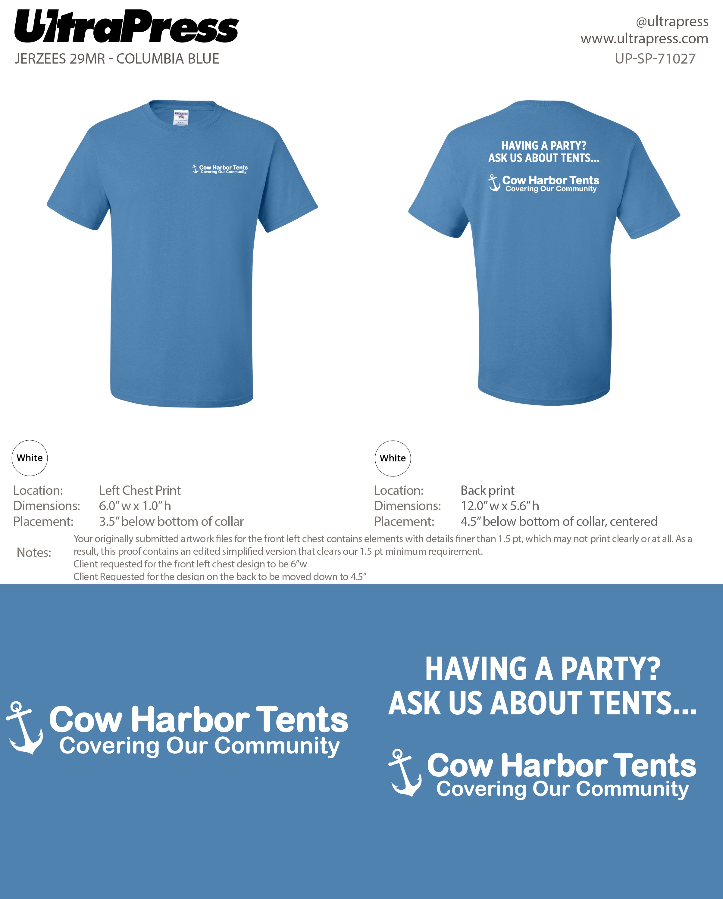 UP-SP-71027 Cow Harbor Tents - Jerry Pace 24 Min Qty (Bulk)
