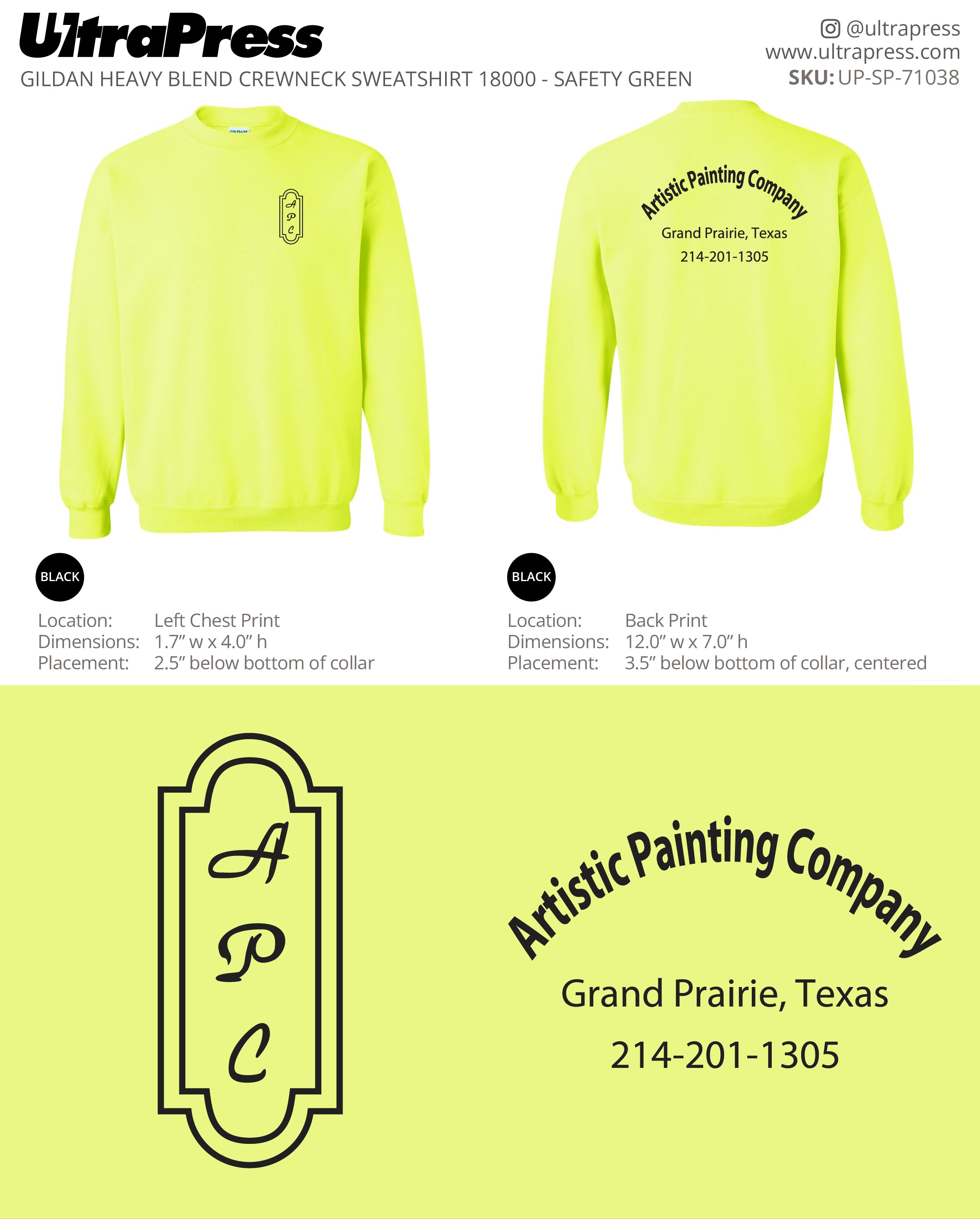 UP-SP-71038 Artistic Painting Company SWEATSHIRTS - Jody Favia 50 Min Qty (Bulk)