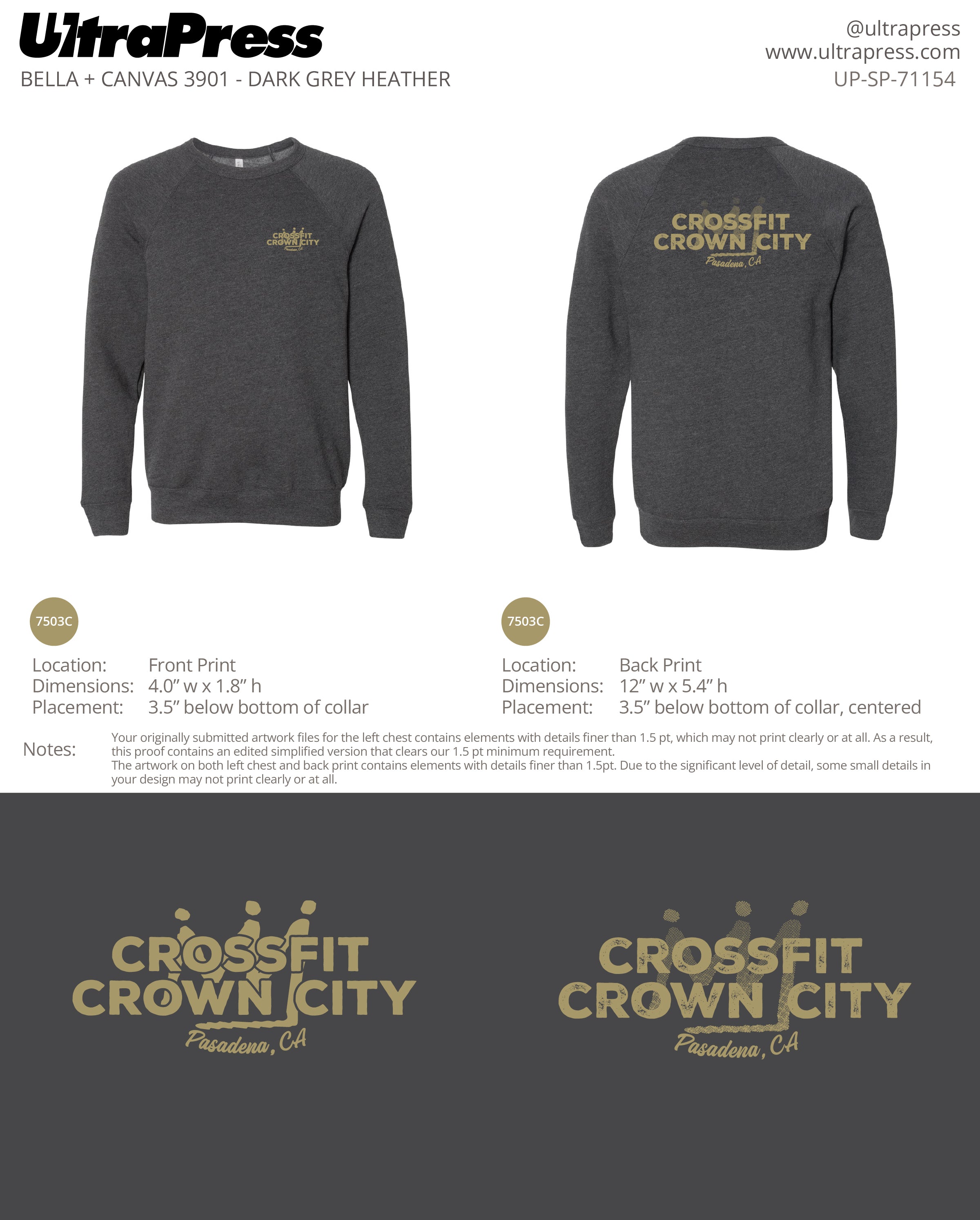 UP-SP-71154 Crossfit Crown City Green Ink SWEATERS - Adam Ridley 48 Min Qty (Bulk)